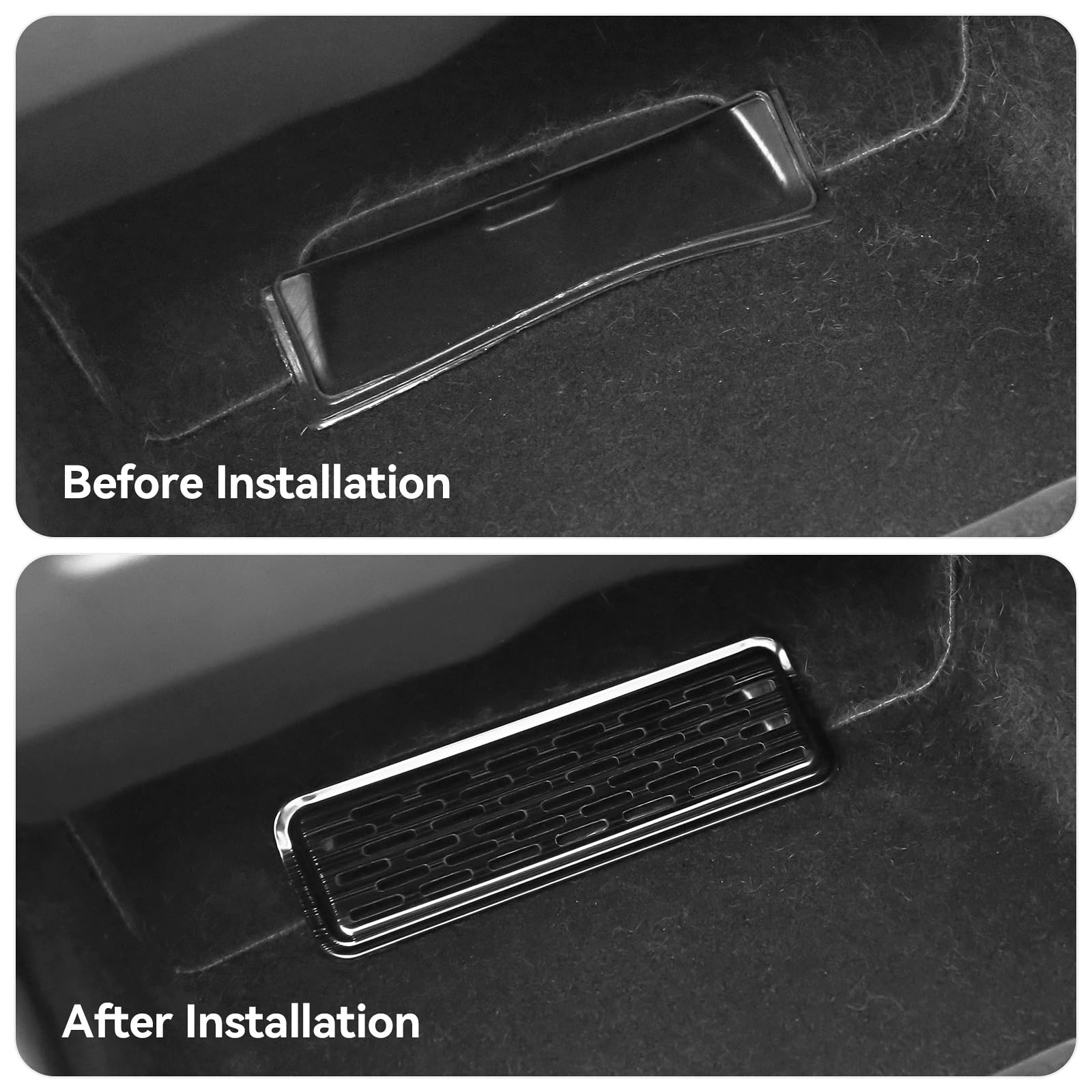 2PCS Stainless Steel Air Vent Cover for Tesla Model Y 2020-2025 - Black Brushed Backseat Airflow Vent Grille Protector | Interior Accessories for Car Ventilation & Dust Protection