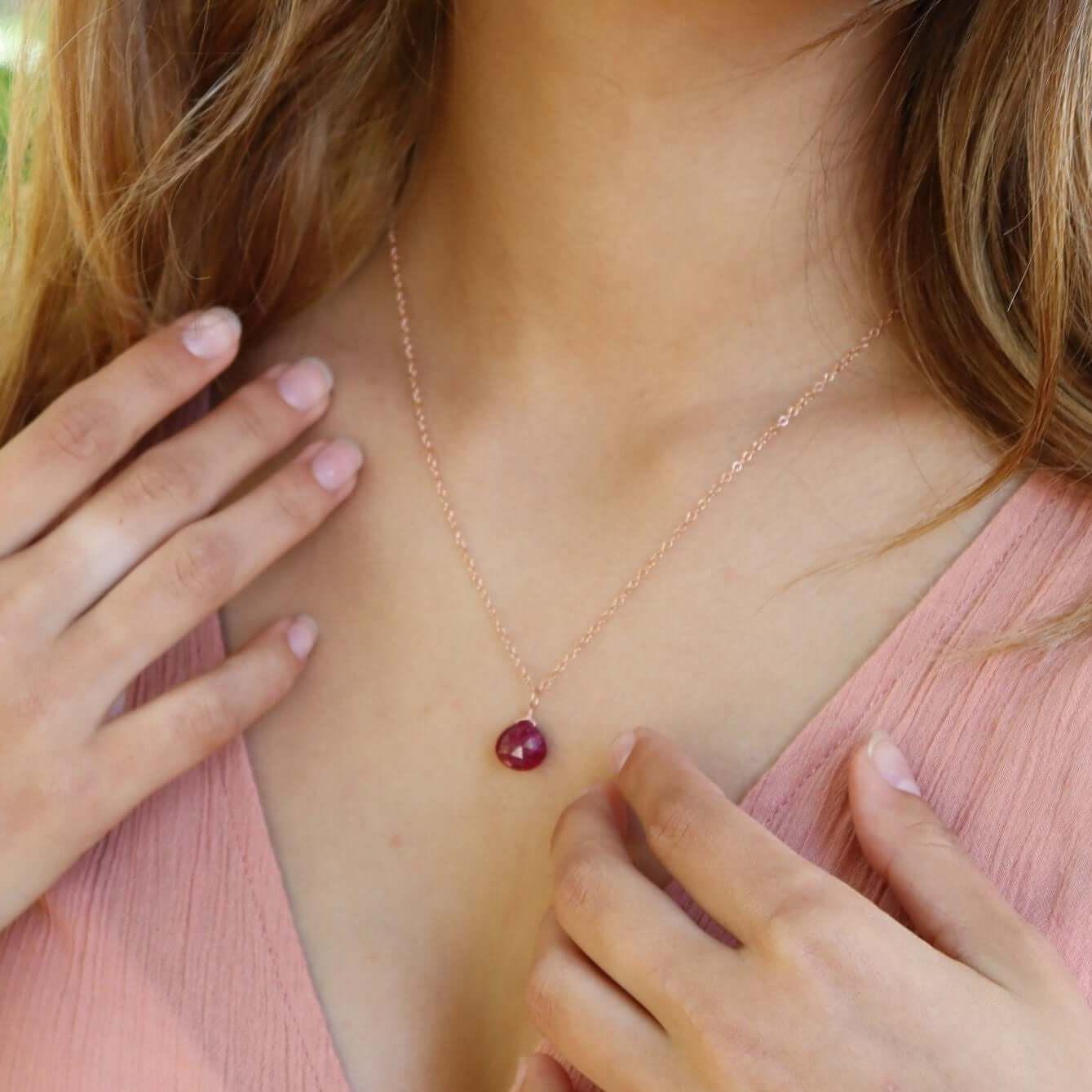 Elegant Tiny Ruby Teardrop Crystal Pendant Necklace - Perfect for Valentine's Day Gifts, Anniversary Presents & Special Occasions