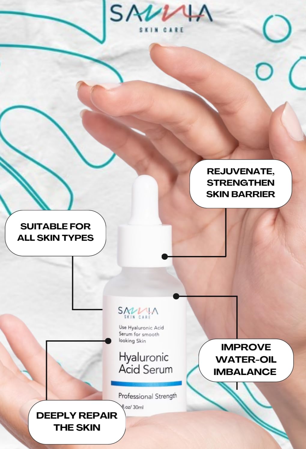 Savvia Hyaluronic Acid Serum for Face - Anti-Aging Moisturizer, Hydrates & Plumps Skin, Reduces Wrinkles - 1 fl.oz/30ml - Perfect for Daily Skincare Routine & Nighttime Hydration Boost