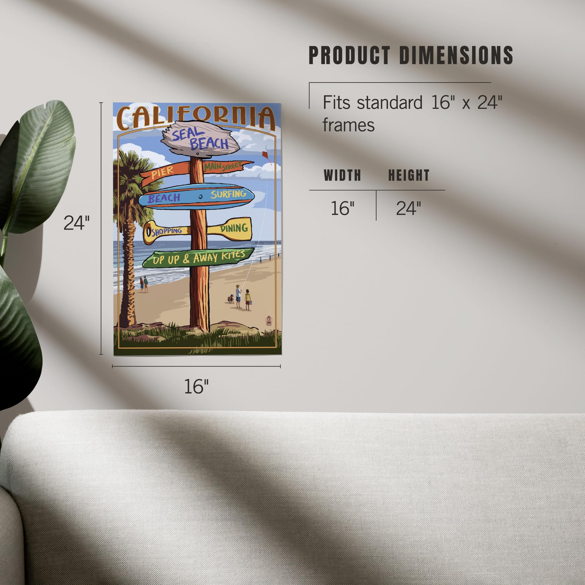 Lantern Press 16x24 Inch Giclee Print - Seal Beach California Destination Sign Wall Art - Perfect for Coastal Home Decor & Beach House Living Room