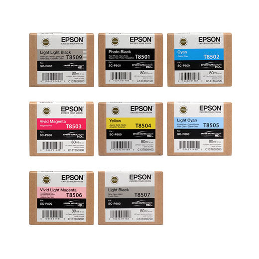 Epson SureColor P800 Printer Photo Black Ink Set - 8 UltraChrome HD 80ml Ink Cartridges for Professional Photo Printing & Fine Art Reproduction