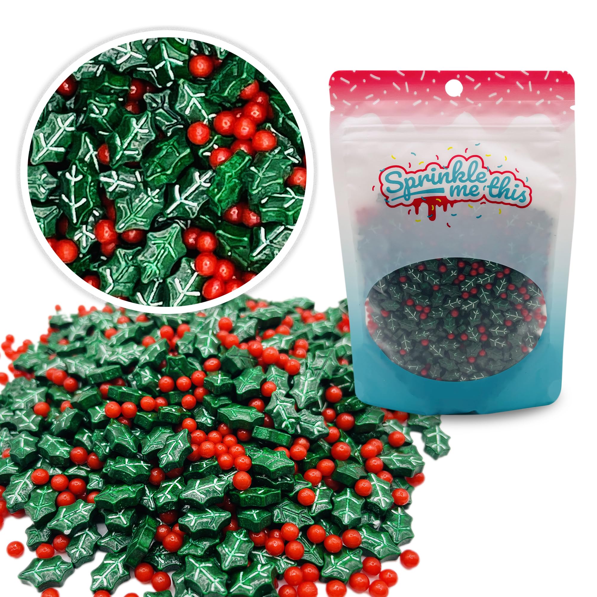 Christmas Sprinkles for Baking & Decorating - 4oz Bulk Holiday Sprinkles Variety Pack (Dextrose Holly Berry Blend) - Perfect for Cookies, Cakes, Cupcakes & Festive Desserts
