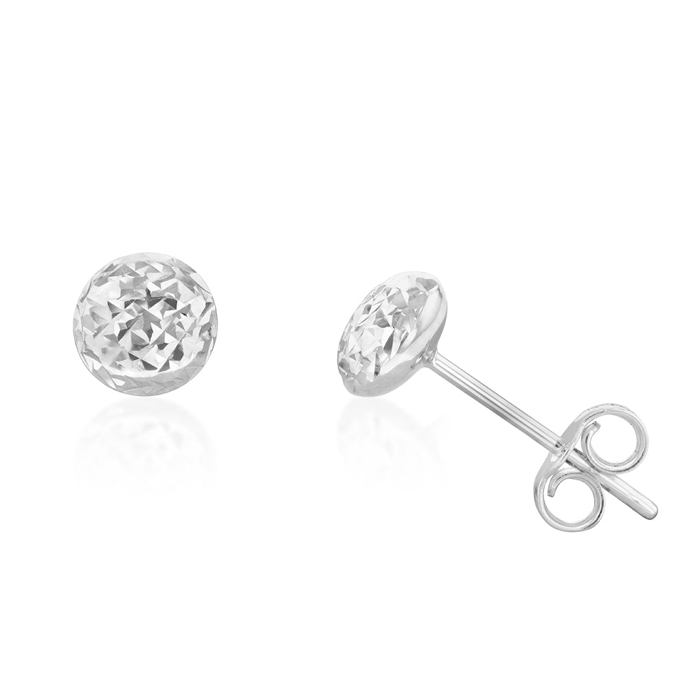 9ct White Gold Textured 5.5mm Stud Earrings for Women - Hypoallergenic Cubic Zirconia Ear Studs - Perfect for Everyday Wear, Work & Special Occasions