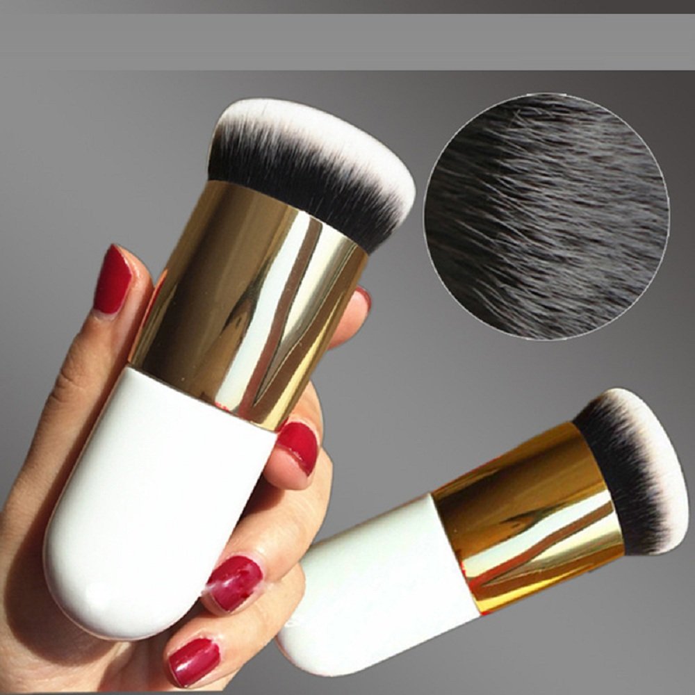 Ladista Chubby Pier Foundation Makeup Brush - Synthetic Fiber BB Cream Concealer & Powder Brush Set (Golden & White) for Flawless Makeup Application - Perfect for Daily Use, Travel & Professional Makeup Kits