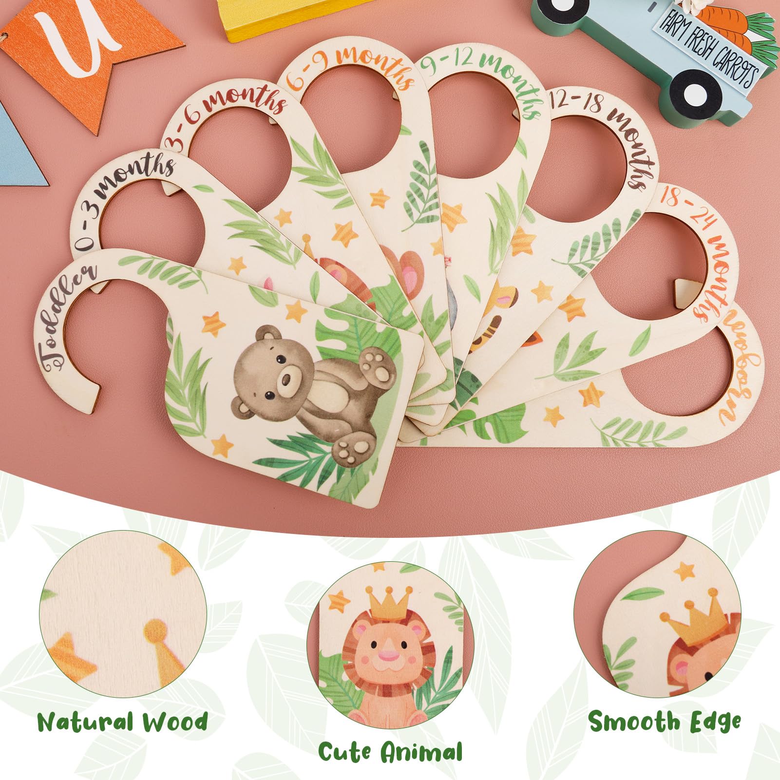 8Pcs Double Sided Wooden Baby Closet Dividers - Newborn to 24 Months Baby Clothes Organizer for Girls & Boys Nursery - Perfect for Nursery Organization and Baby Closet Storage