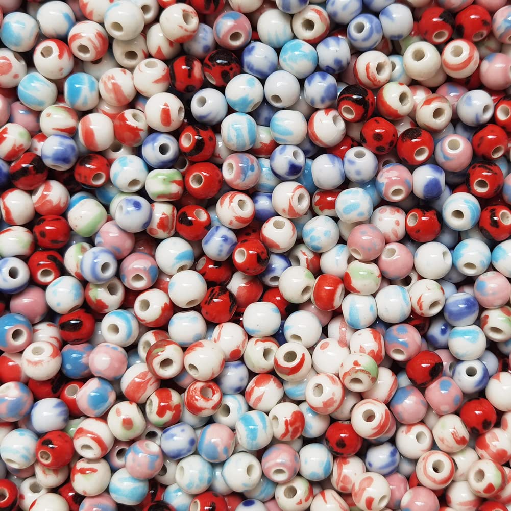 180-Piece 8mm Chinese Porcelain Beads for Jewelry Making - DIY Bracelets & Necklaces - Water-Ink Ceramic Beads for Handcrafted Boho, Wedding & Fashion Jewelry Designs