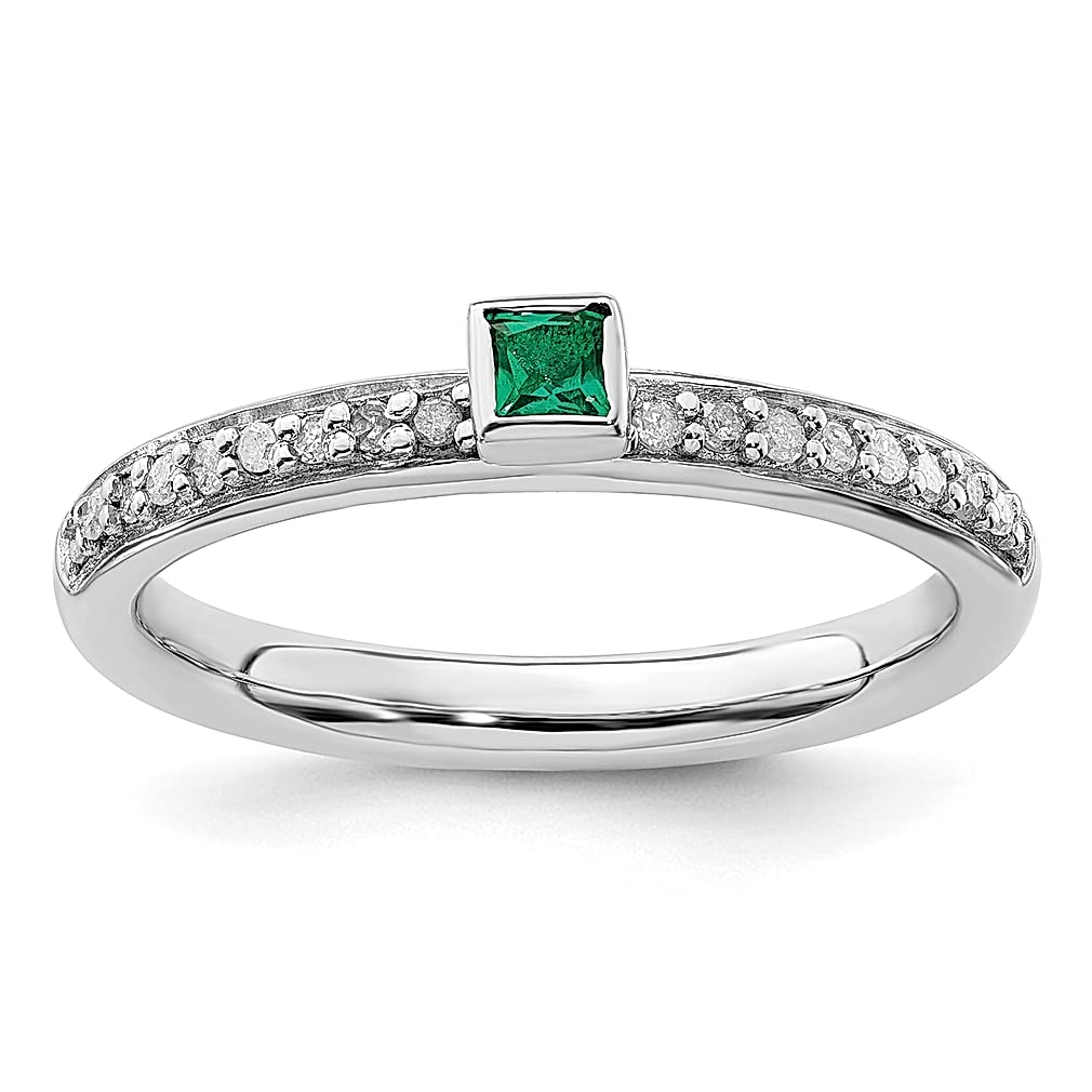 925 Sterling Silver Green Emerald & Diamond Stackable Birthstone Ring for Women - Elegant May Gemstone Jewelry Gift for Her, Perfect for Weddings, Anniversaries & Special Occasions