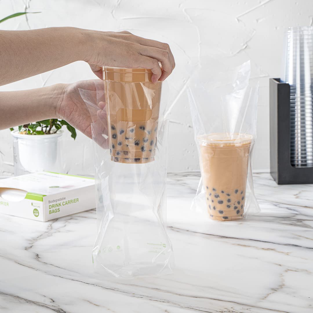 Restaurantware 100-Pack Clear Plastic Drink Carriers with Handles - Disposable Single Cup Delivery Bags for Coffee, Tea, Juice - Perfect for Takeout, Catering & Food Service Businesses