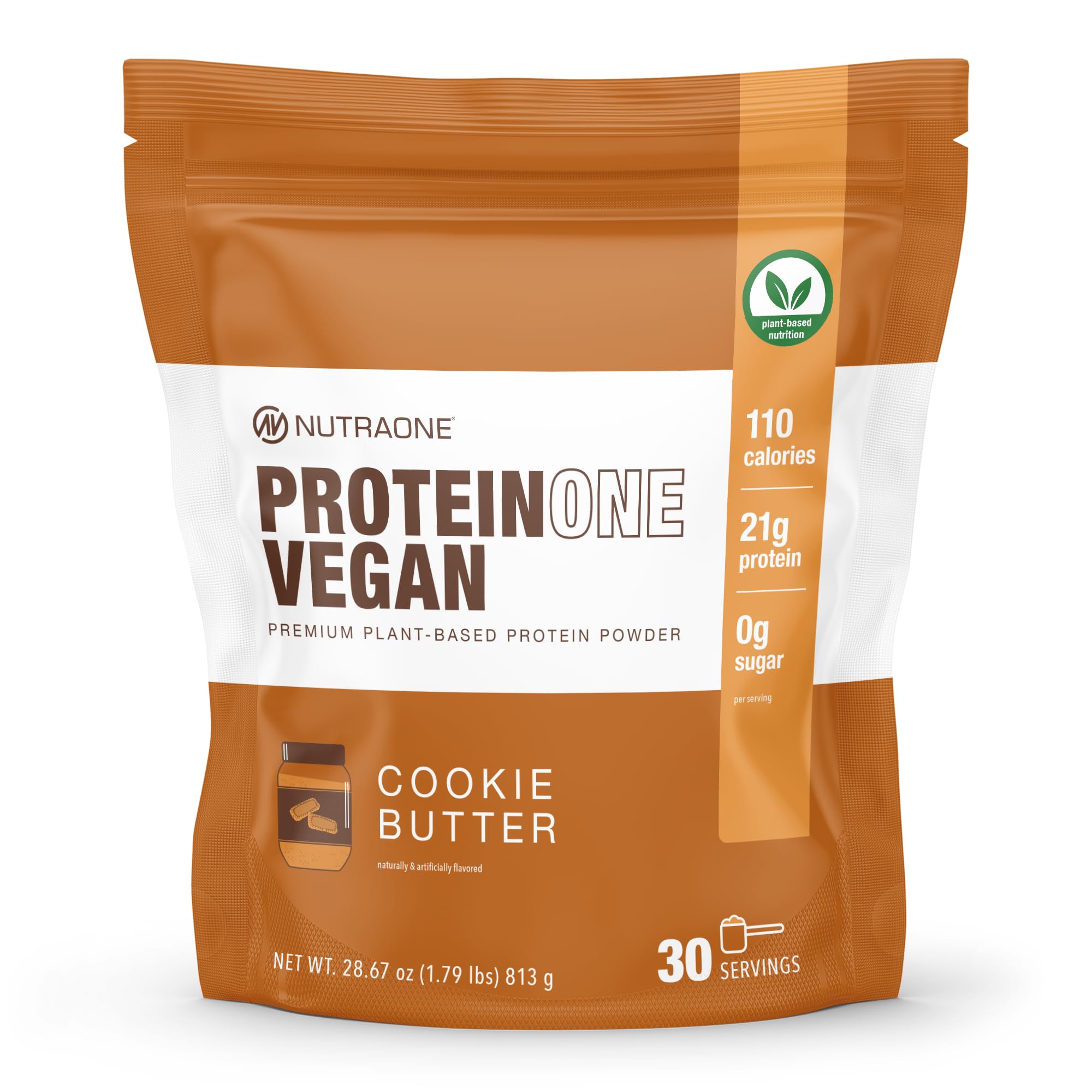 NutraOne ProteinOne Vegan Plant-Based Protein Powder - Dairy-Free Pea & Rice Protein Blend (30 Servings, Cookie Butter Flavor) for Post-Workout Recovery & Healthy Smoothies