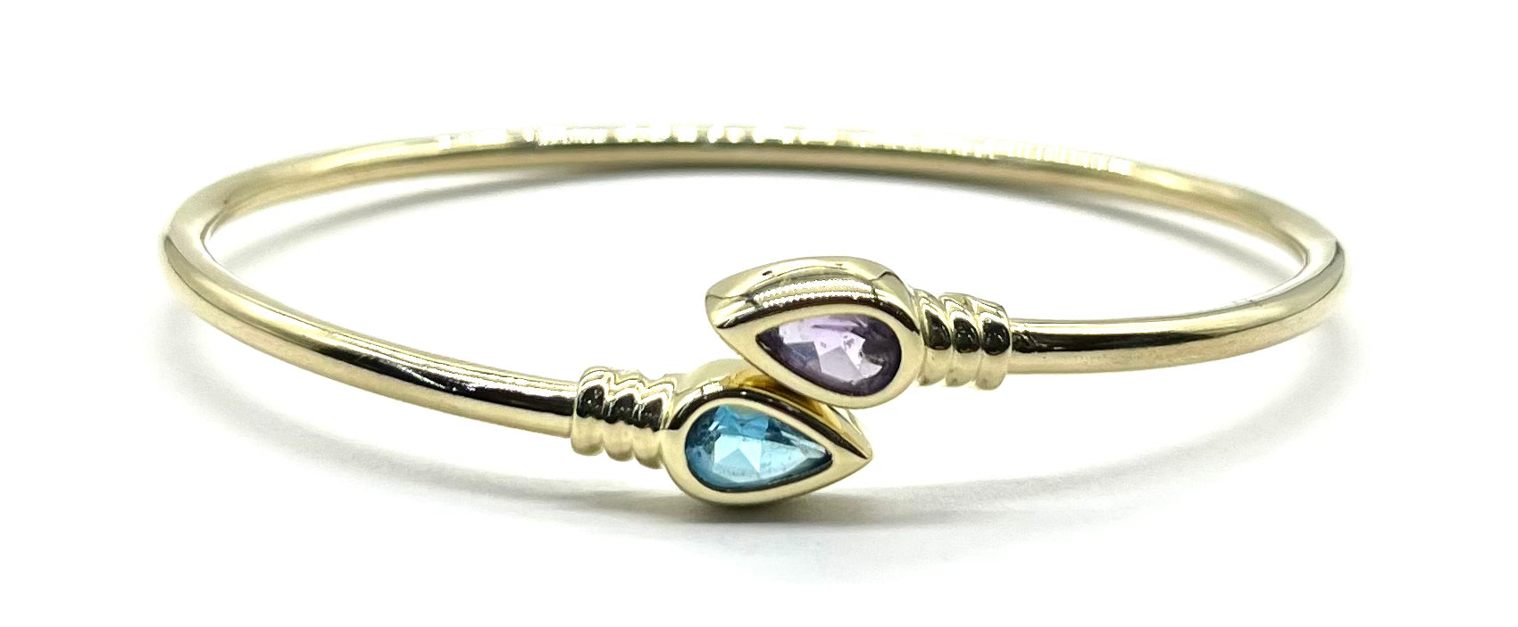 Blue Topaz & Amethyst Bypass Bangle Bracelet for Women | Elegant Gemstone Jewelry Gift for Birthday, Anniversary & Special Occasions | Perfect for Parties, Weddings & Everyday Wear