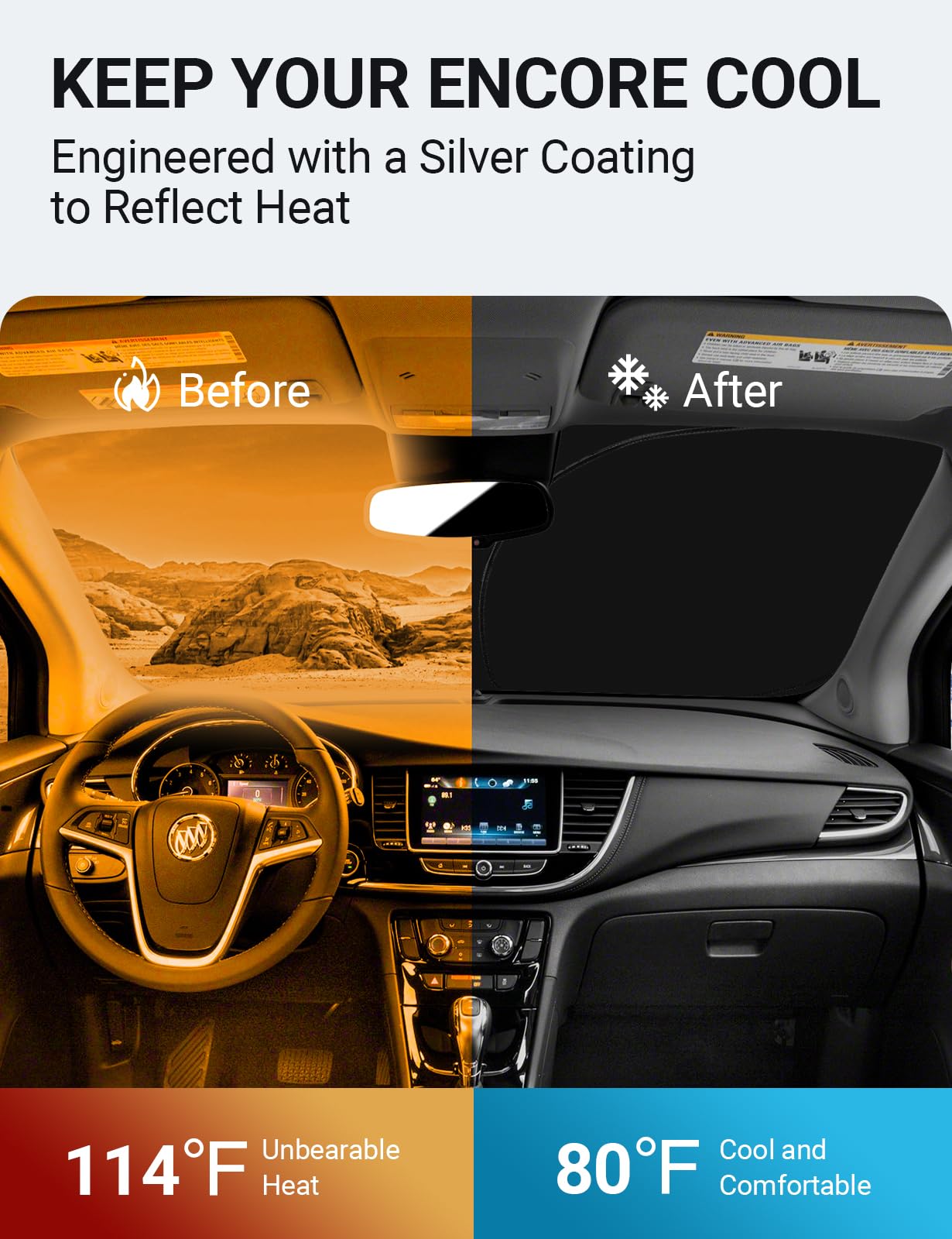 2025 Upgrade Proadsy Front Windshield Sun Shade - Foldable Custom Fit Sun Visor Protector for 2020-2025 Buick Encore | UV & Heat Protection | Perfect for Summer Parking & Road Trips