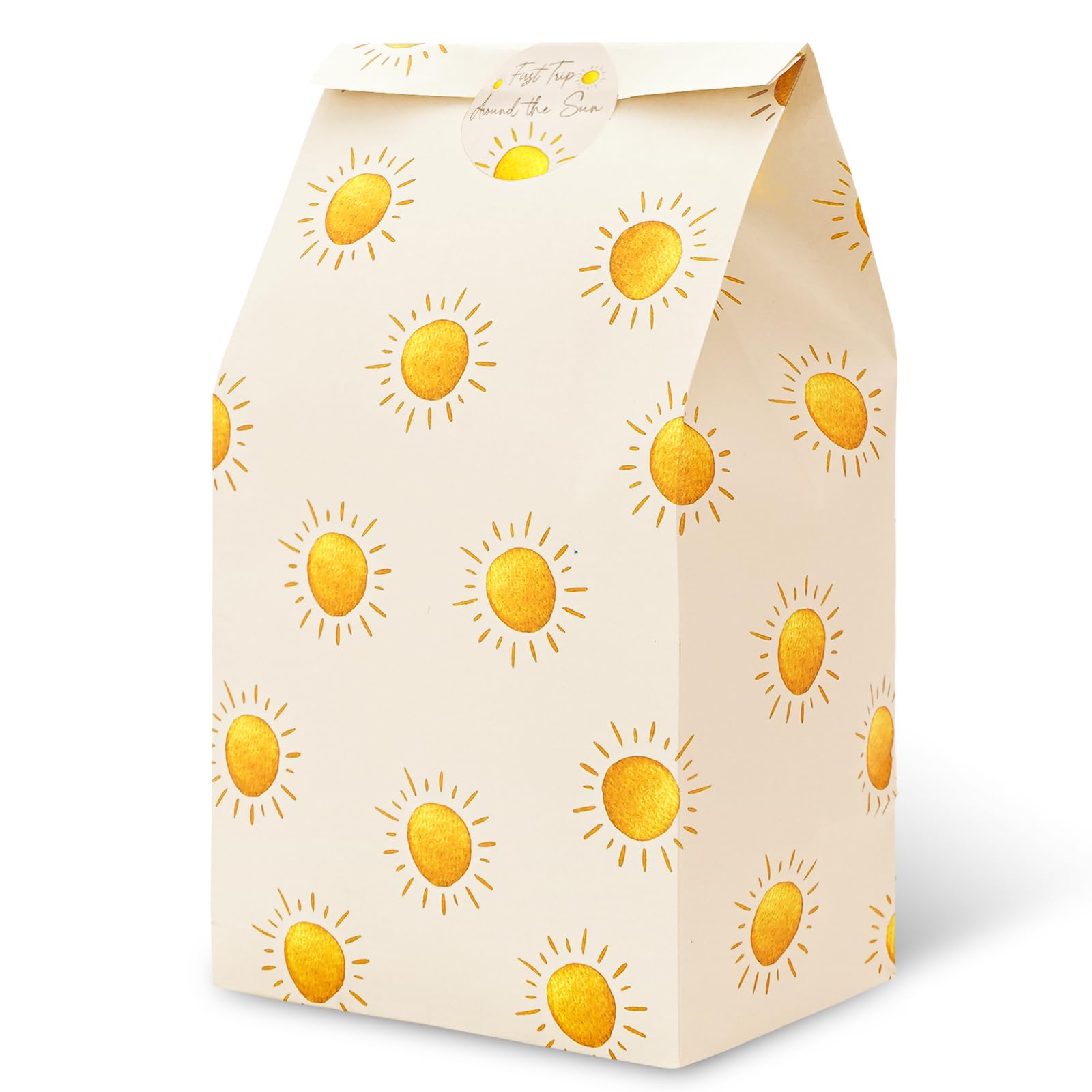 Whaline 24Pcs Boho Sun Party Favor Bags - First Birthday Gift Bags with Tags & Stickers - Yellow Sun Goodie Bags for Baby Shower, Birthday Party Supplies (4.7 x 3.1 x 8.7 Inches) - Perfect for 1st Birthday Celebrations, Baby Showers & Themed Parties