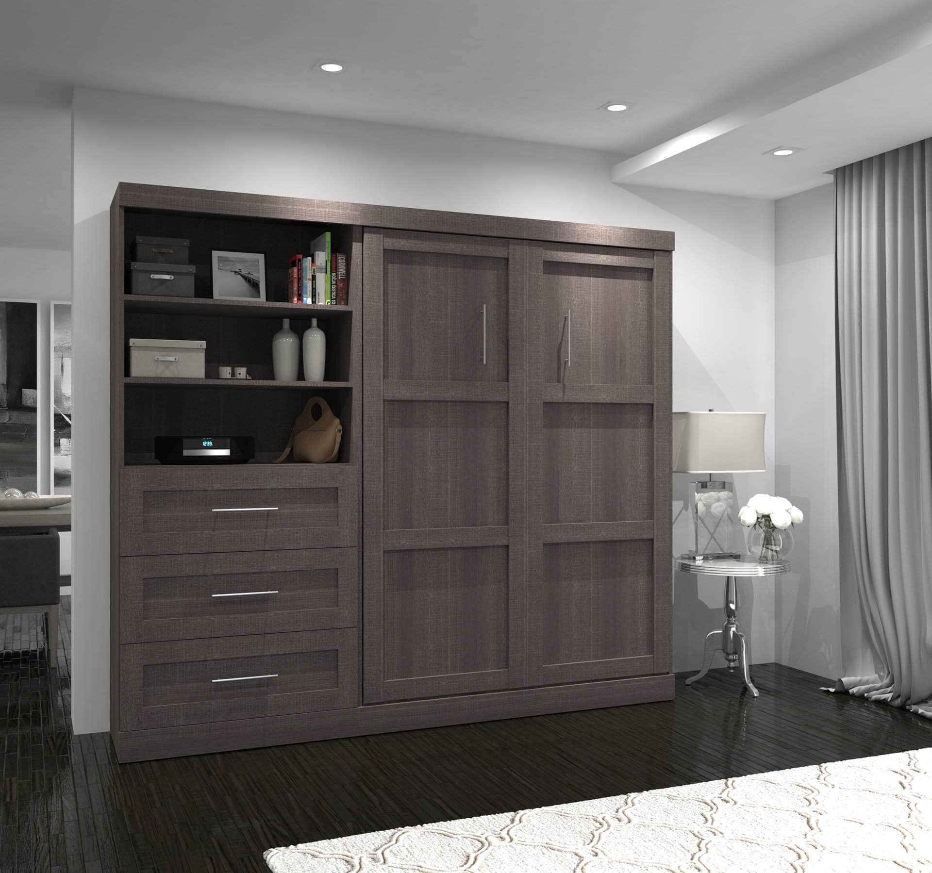 Pur Full Murphy Wall Bed with Storage Drawers - Space-Saving Foldable Bed for Small Apartments & Guest Rooms (95W, 3 Color Options)