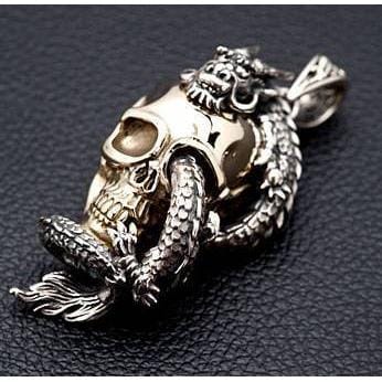 Dragon Skull Sterling Silver Pendant Necklace - Gothic Jewelry for Men & Women - Perfect for Halloween, Cosplay, and Dark Fashion Accessories