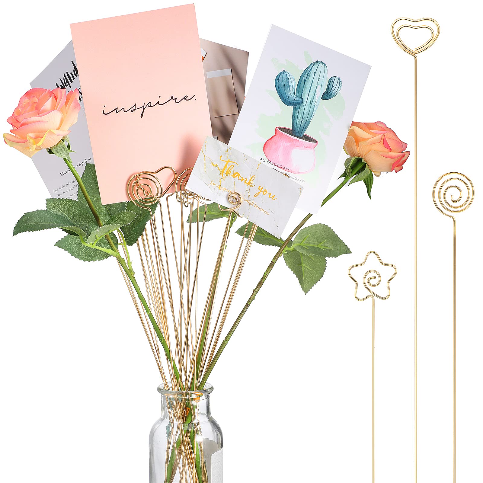 Sunnyray 30-Piece 13-Inch Metal Wire Floral Picks - Decorative Place Card Holders for Weddings, Birthdays & Parties | Table Name/Number/Menu/Photo Clips | Elegant Table Setting Accessories