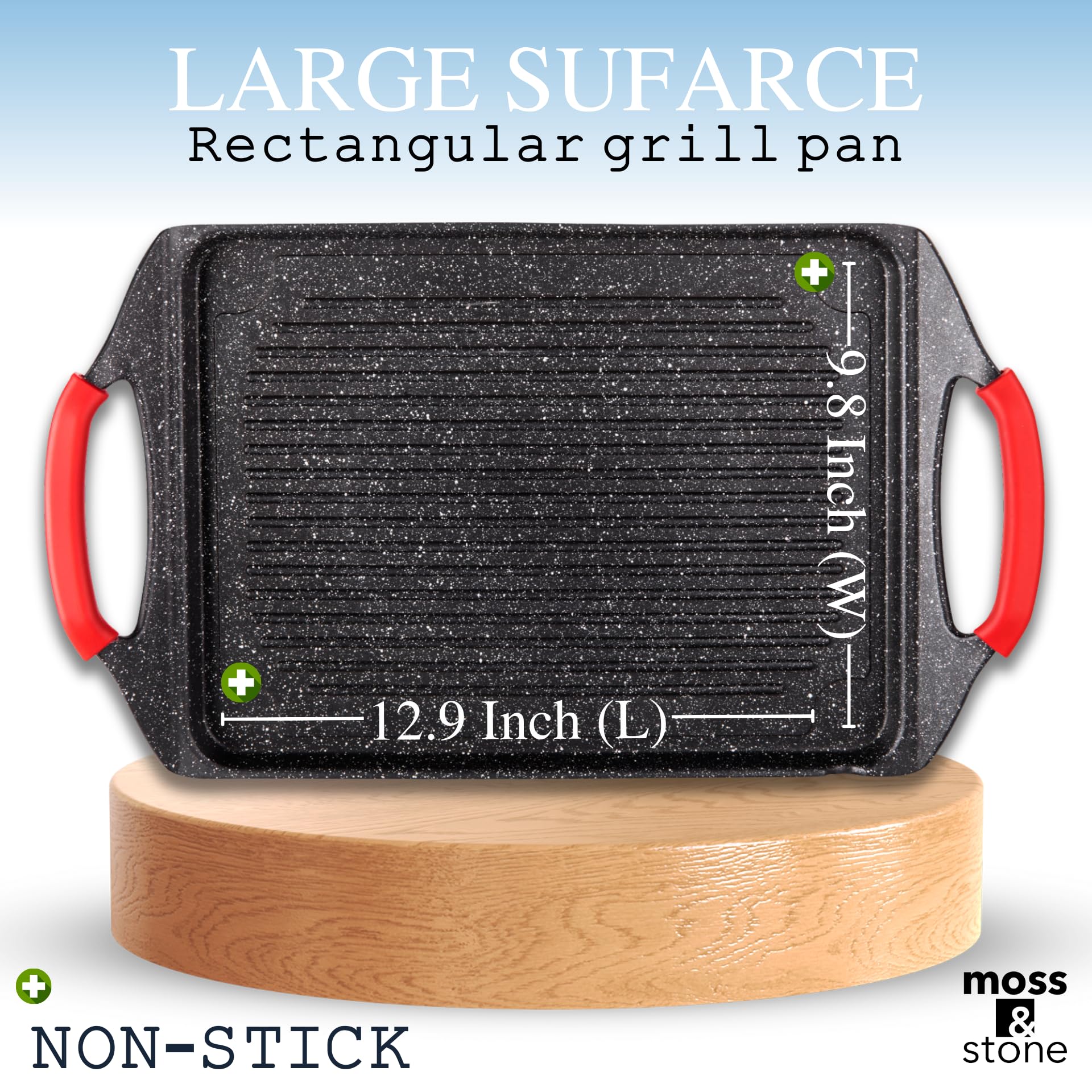 18x10.5 Inch Non-Stick Aluminum Griddle Pan for Stove Top - Rectangle BBQ Grill Pan for Indoor Cooking, Perfect for Fish, Vegetables & Steak - Induction Compatible Flat Top Griddle for Kitchen & Outdoor Use