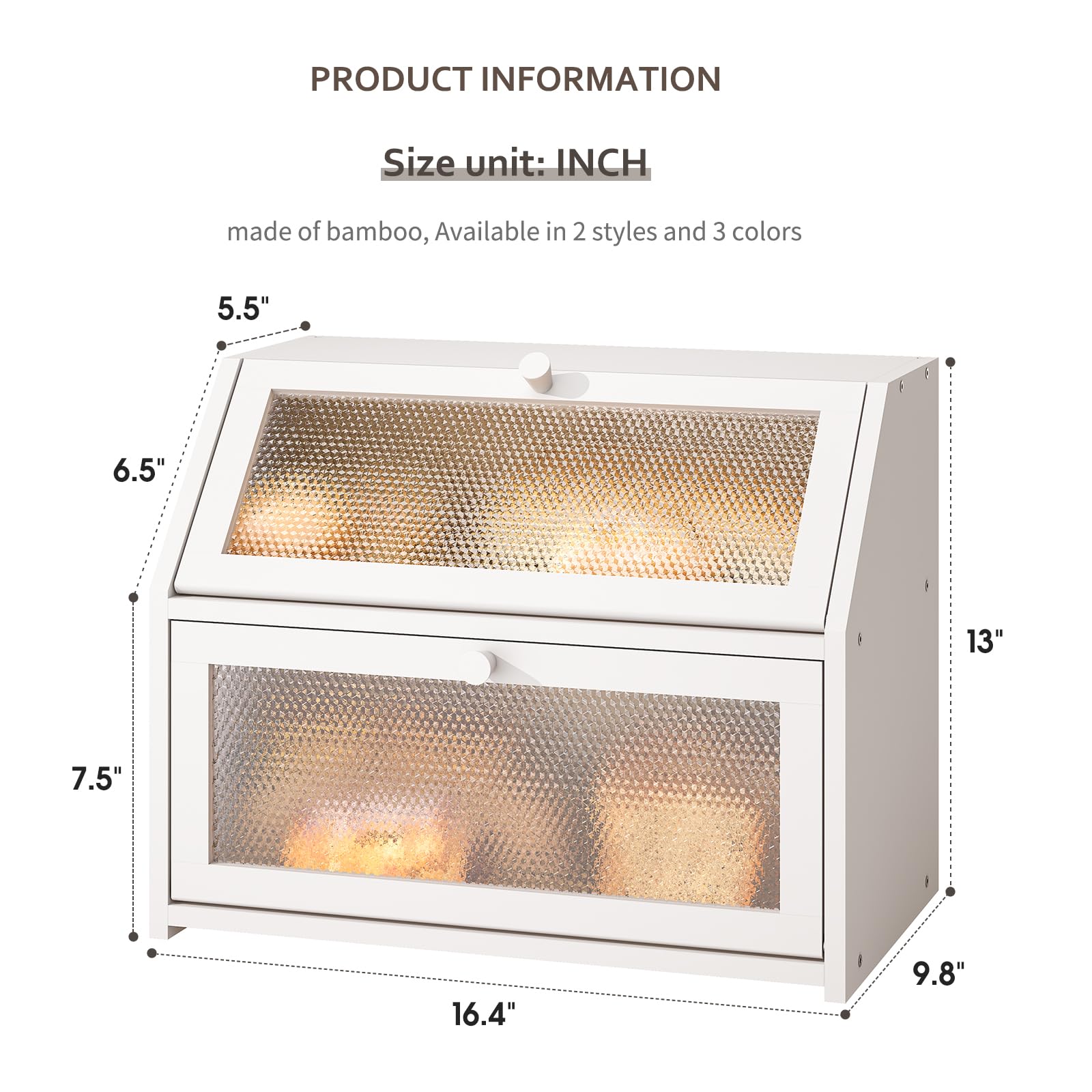 Farmhouse Style Extra Large Double Layer Bread Storage Box with Diamond Pattern Windows - White Countertop Bread Bin for Kitchen, Pantry, and Dining Room Organization - Perfect for Sliced Bread, Buns, and Baked Goods