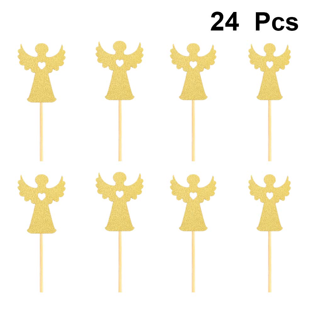24pcs AMOSFUN Baptism Cupcake Toppers - Angel & Fairy Cake Decorations for Christian Baby Shower, Christening Party, First Communion Celebrations - Perfect for Dessert Table Decor and Religious Events