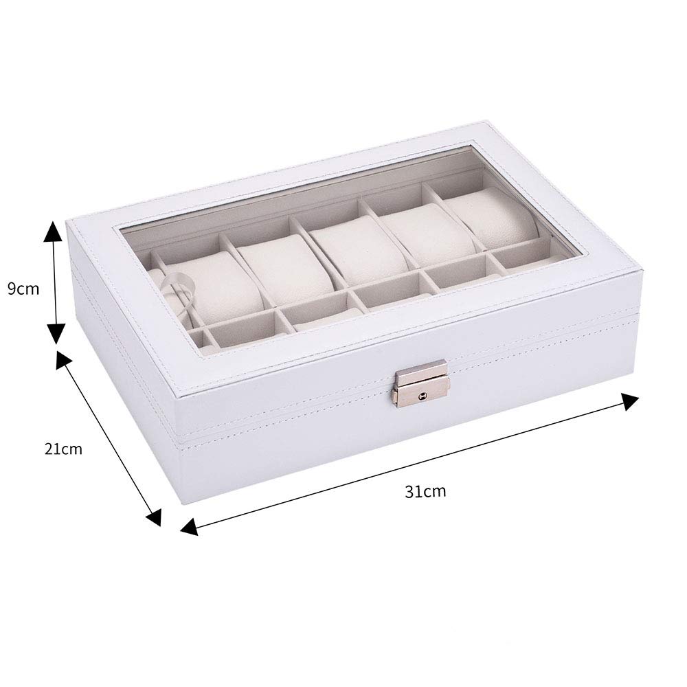12-Digit Leather Watch Box with Glass Display - for Storage & Showcase