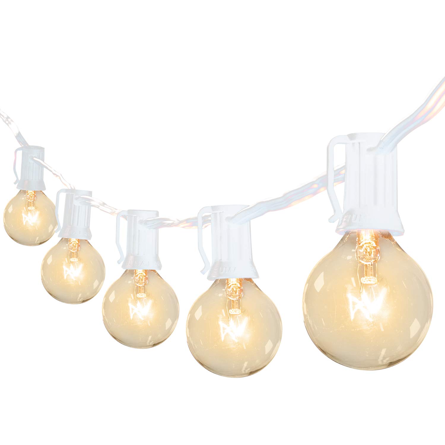 50Ft G40 Outdoor String Lights - Connectable Globe Lights with 52 Clear Bulbs (2 Spare), UL Listed Backyard Lighting for Patio, Garden, Wedding & Commercial Decor - 50 Hanging Sockets, E12 Base, 5W Warm White Bulbs - Perfect for Outdoor Parties, Restaurant Decoration & Holiday Lighting