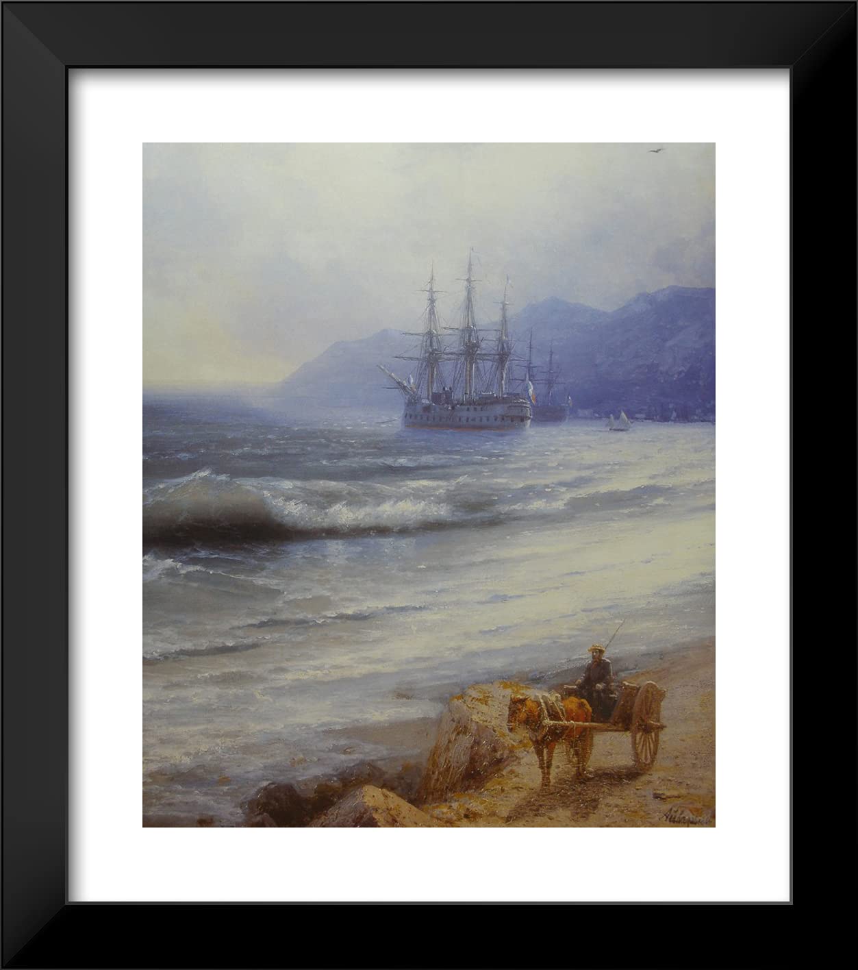 ArtDirect Aivazovsky Ivan 20x22 Inch Black Modern Framed Art Print - 'The Rush' - Coastal Seascape Wall Decor for Living Room, Office & Bedroom