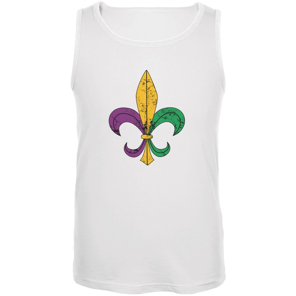 Distressed White Fleur De Lis Mardi Gras Tank Top for Adults - Perfect for Festivals, Parties & Costume Events