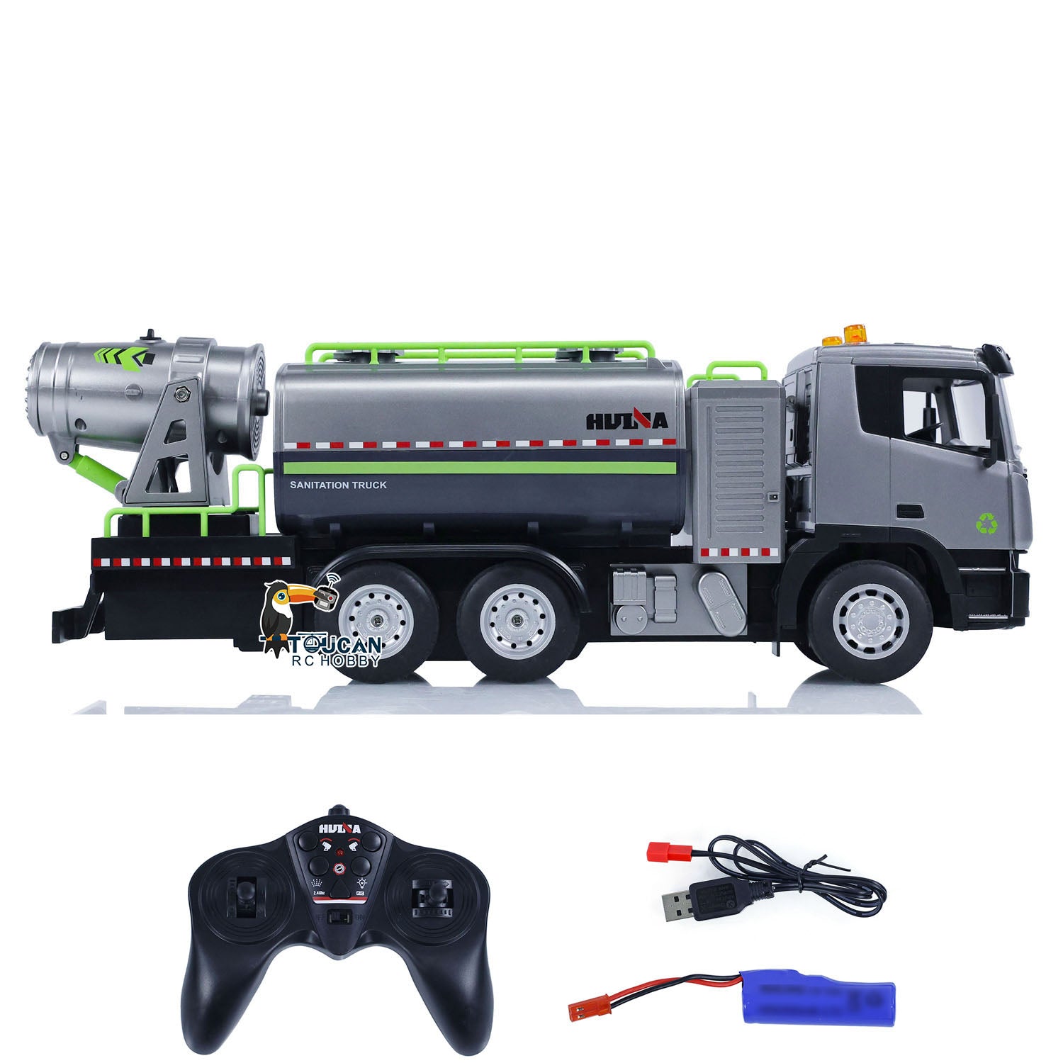 HUINA 1316 1/18 Scale Remote Control Spray Fog Cannon Truck - 9CH RC Construction Vehicle Toy for Kids & Adults - Perfect for Construction Site Play, Outdoor Racing & Collecting