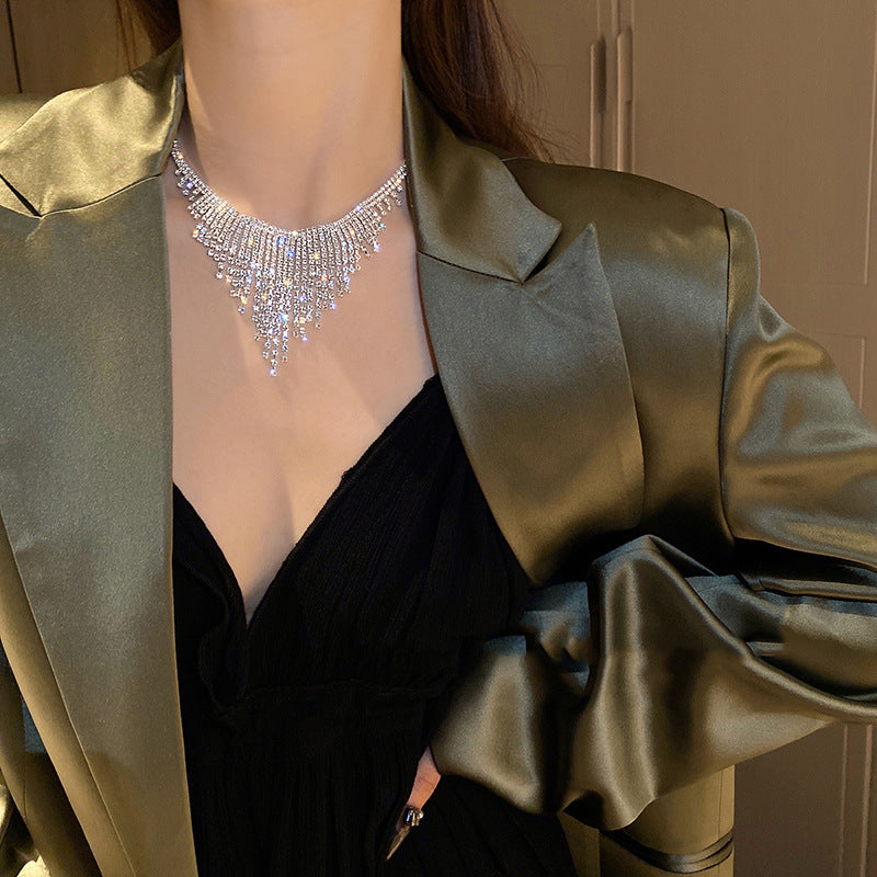 Sparkly Zircon Tassel Waterfall Necklace for Women - Elegant Dinner Party Jewelry | HN1207 | Perfect for Evening Gala, Wedding, Prom & Special Occasions