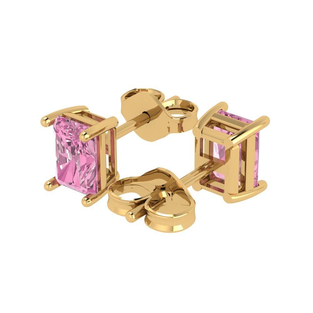 2.0 Carat Emerald Cut Pink Simulated Diamond Stud Earrings in 14K Yellow Gold - Solitaire Fine Jewelry for Anniversary, Gift & Special Occasions