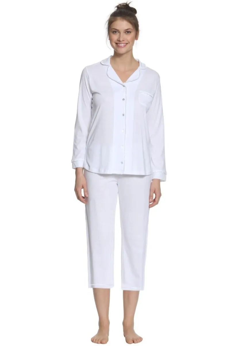Women's Long Sleeve Cropped Pajama Set - Soft Cotton Sleepwear for Women, Comfy Loungewear for Bedtime & Relaxation at Home