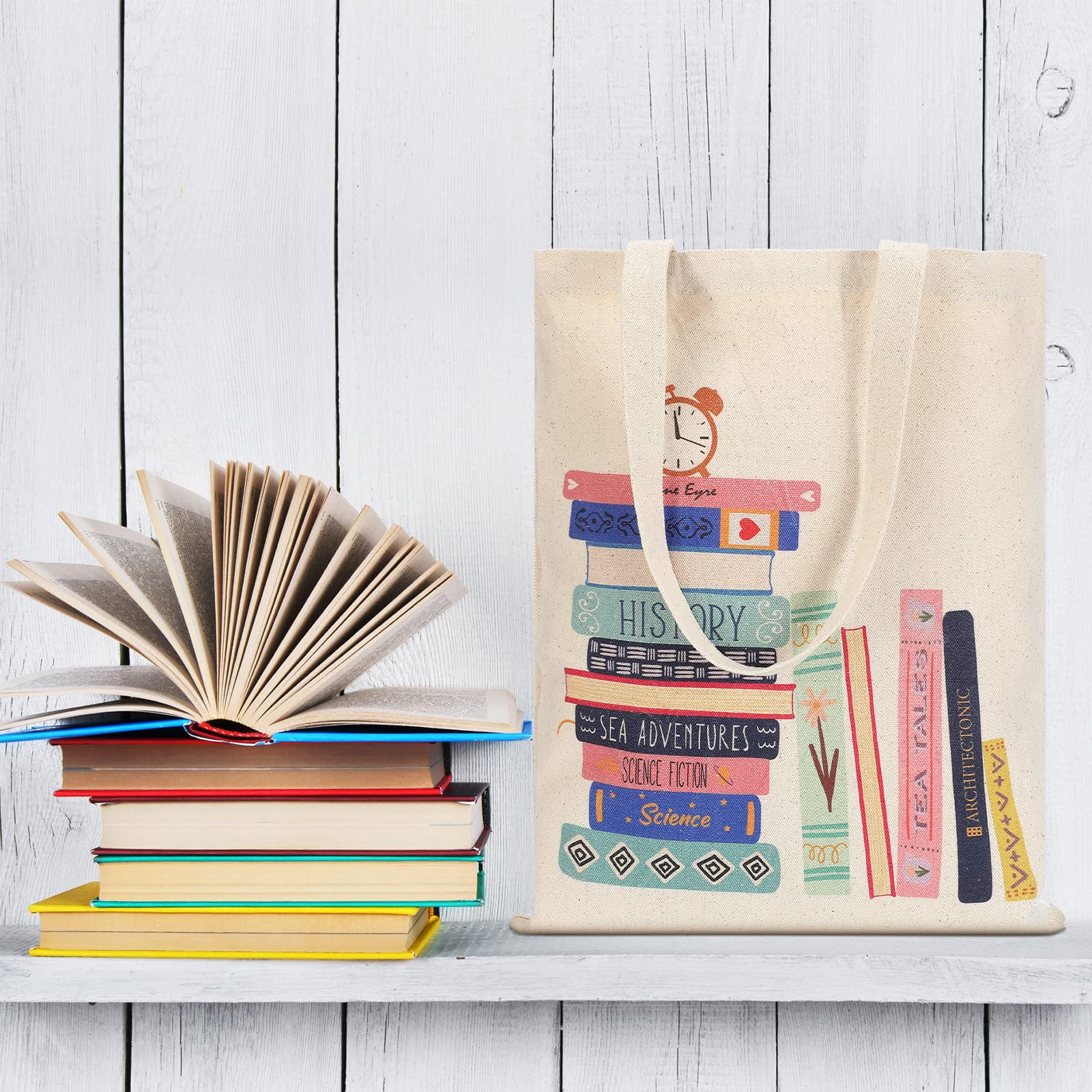 Oudain 2 Pack Canvas Book Tote Bags - Reusable Library Tote for Women & Girls, Cute Aesthetic Shoulder Bag for School, Grocery Shopping & Travel - Perfect Gift for Book Lovers (Washable & Durable)