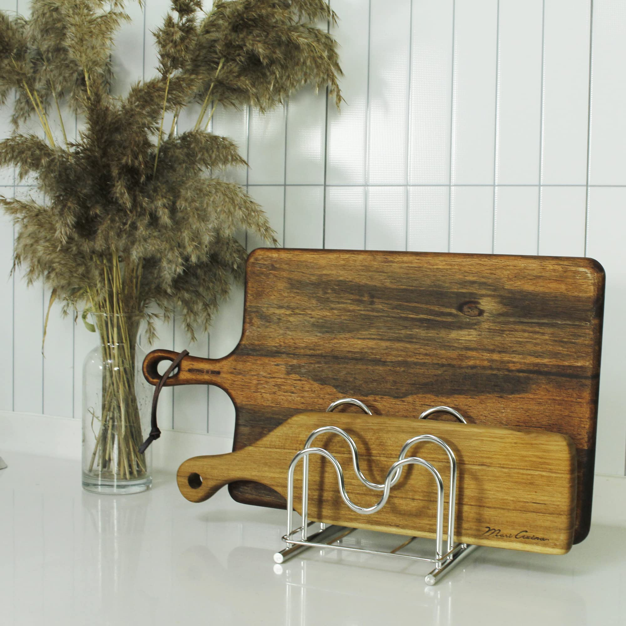 Premium 304 Stainless Steel Wire Cutting Board Holder - 3-Tier Kitchen Organizer Rack for Countertop Storage | Perfect for Small Spaces & Clutter-Free Kitchens