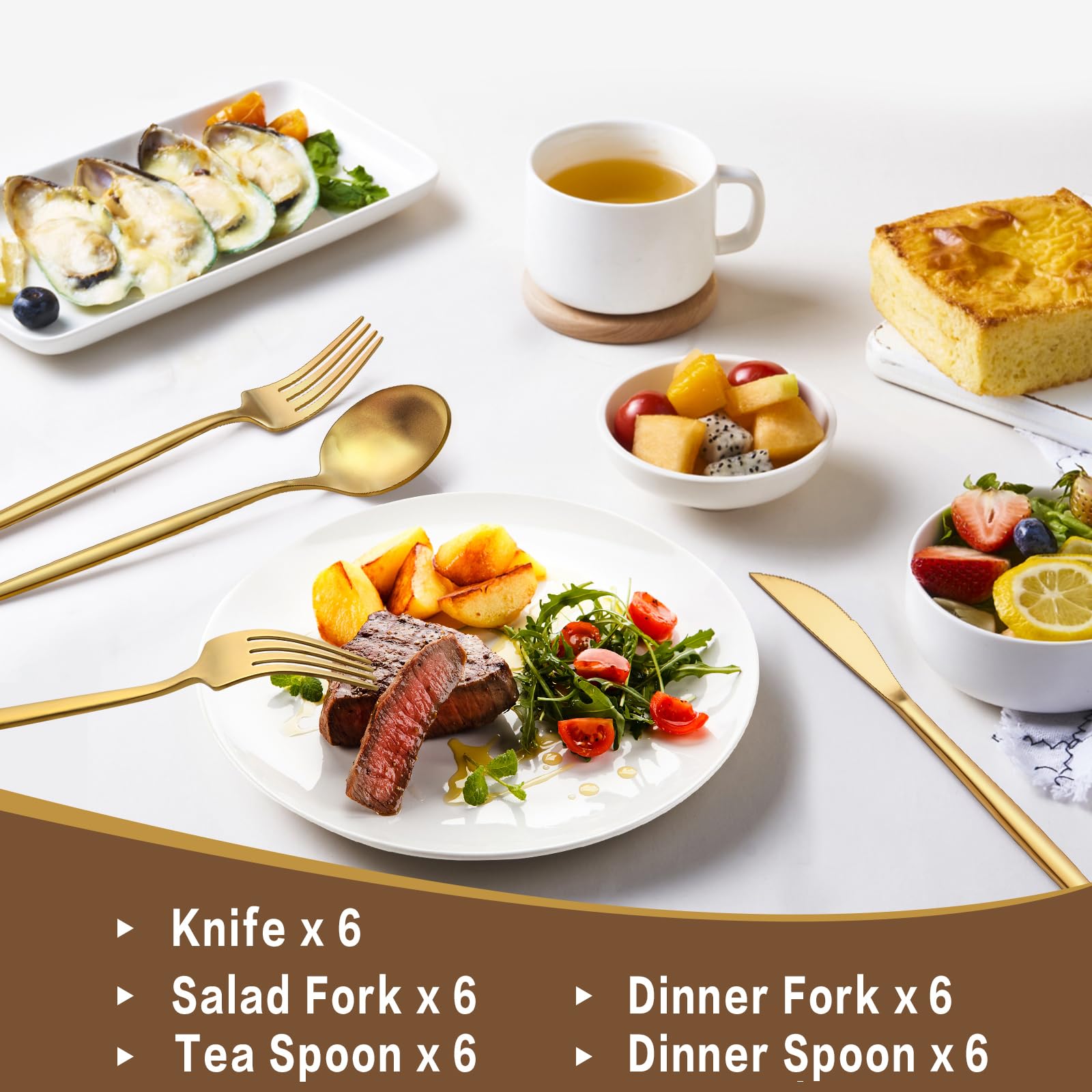 30-Piece Gold Silverware Set for 6 - Premium Stainless Steel Flatware Cutlery Set with Spoons, Forks & Knives - Elegant Dining Utensils for Home, Office, Restaurant & Hotel - Perfect for Dinner Parties, Weddings & Formal Events