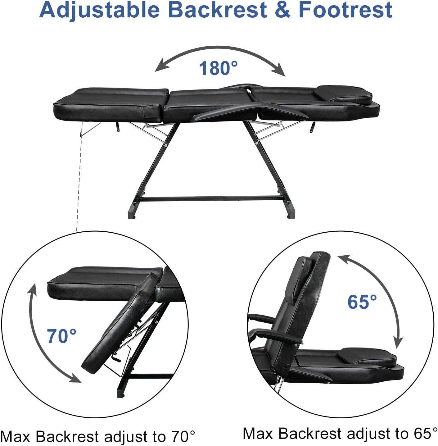 3-Section Adjustable Massage Table with 360° Rotating Stool - Professional Beauty Bed with Detachable Armrest & Headrest for Spa, Salon, and Home Massage Therapy | Perfect for Facial Treatments, Body Massage, and Relaxation Sessions