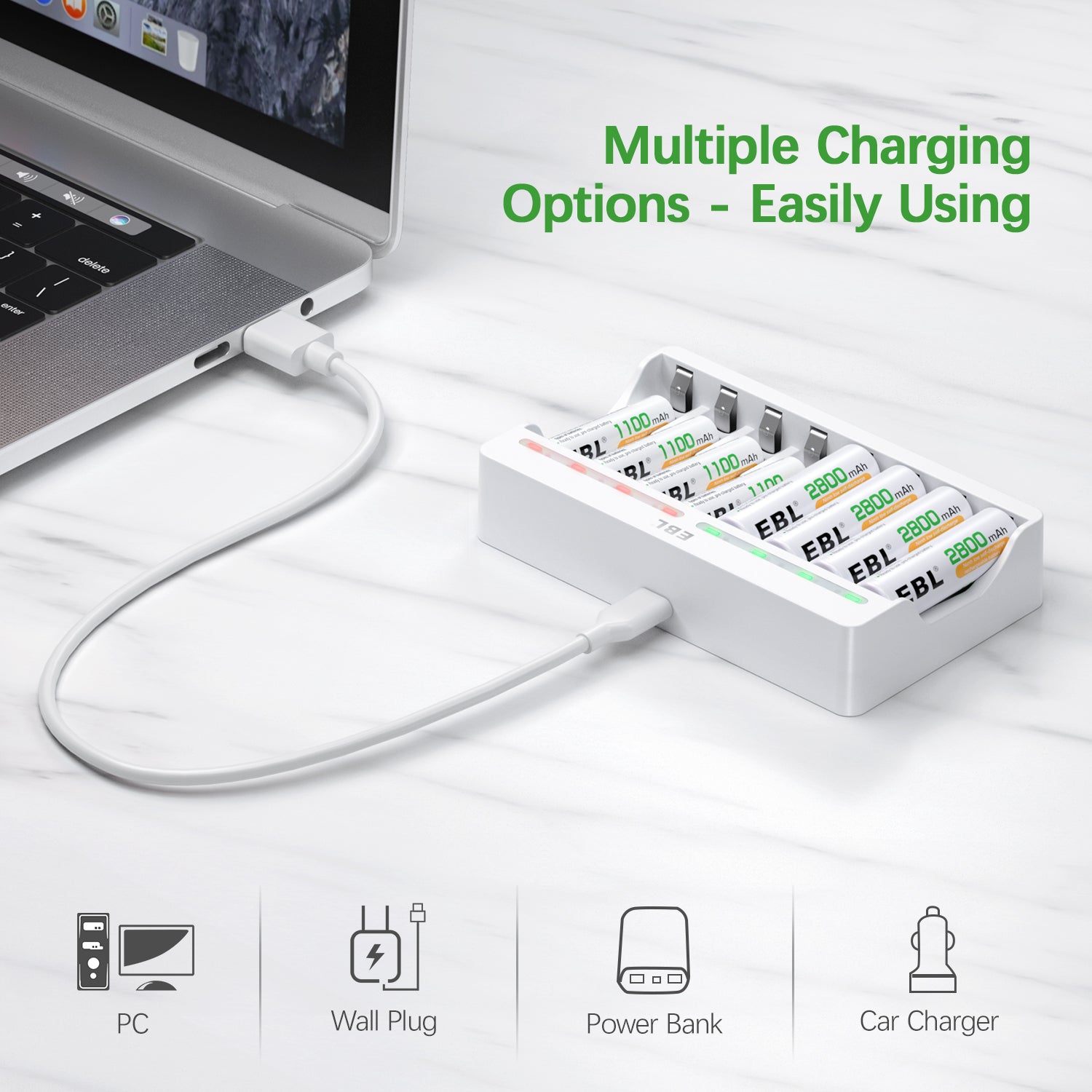 EBL C9010N Smart 8 Bay AA AAA NiMH Battery Charger - Fast Charging for Rechargeable Batteries - Perfect for Cameras, Toys, and Home Electronics