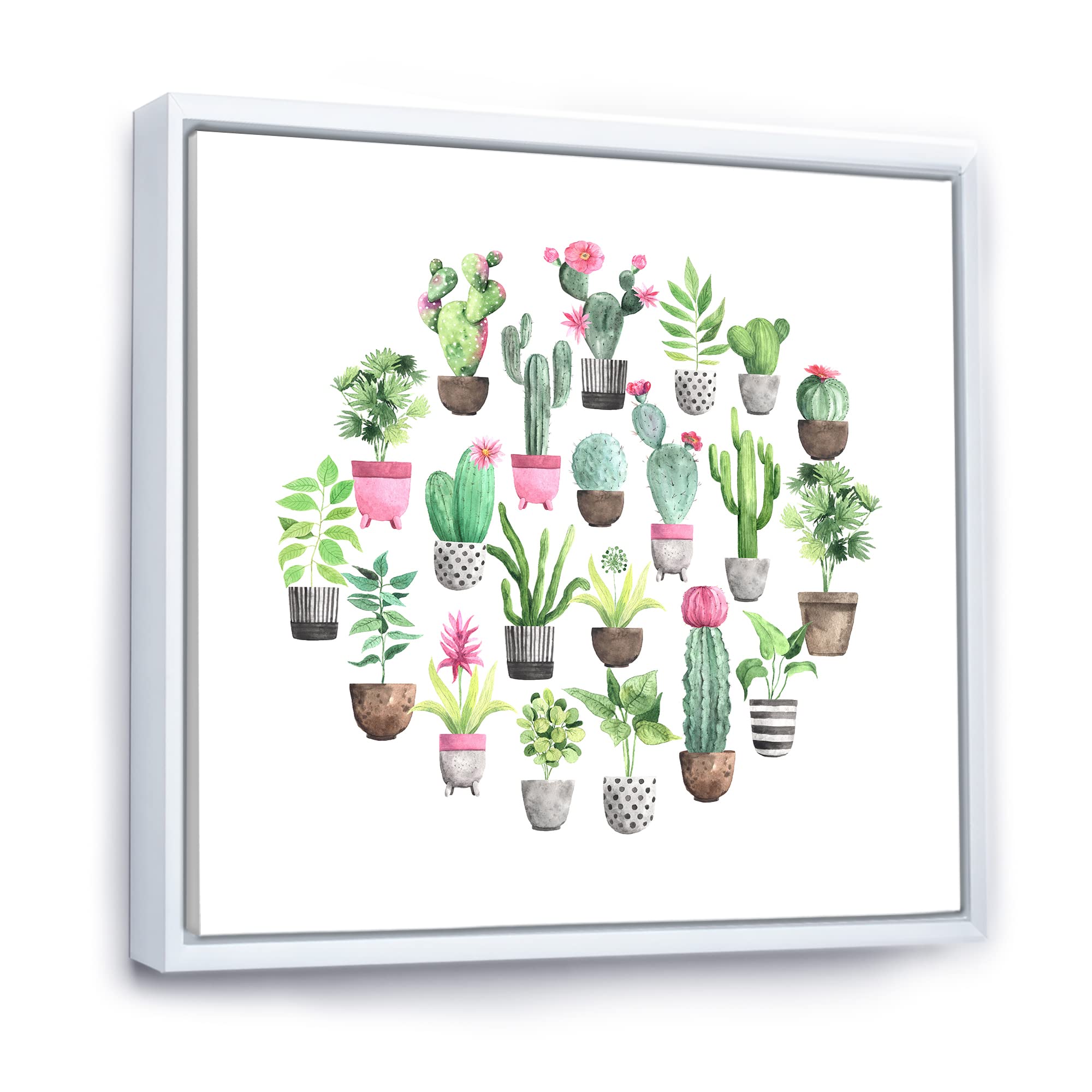 DesignQ Cacti in Ceramic Pots - Traditional Framed Canvas Wall Art Print | Desert Home Decor, Office & Living Room Wall Decor