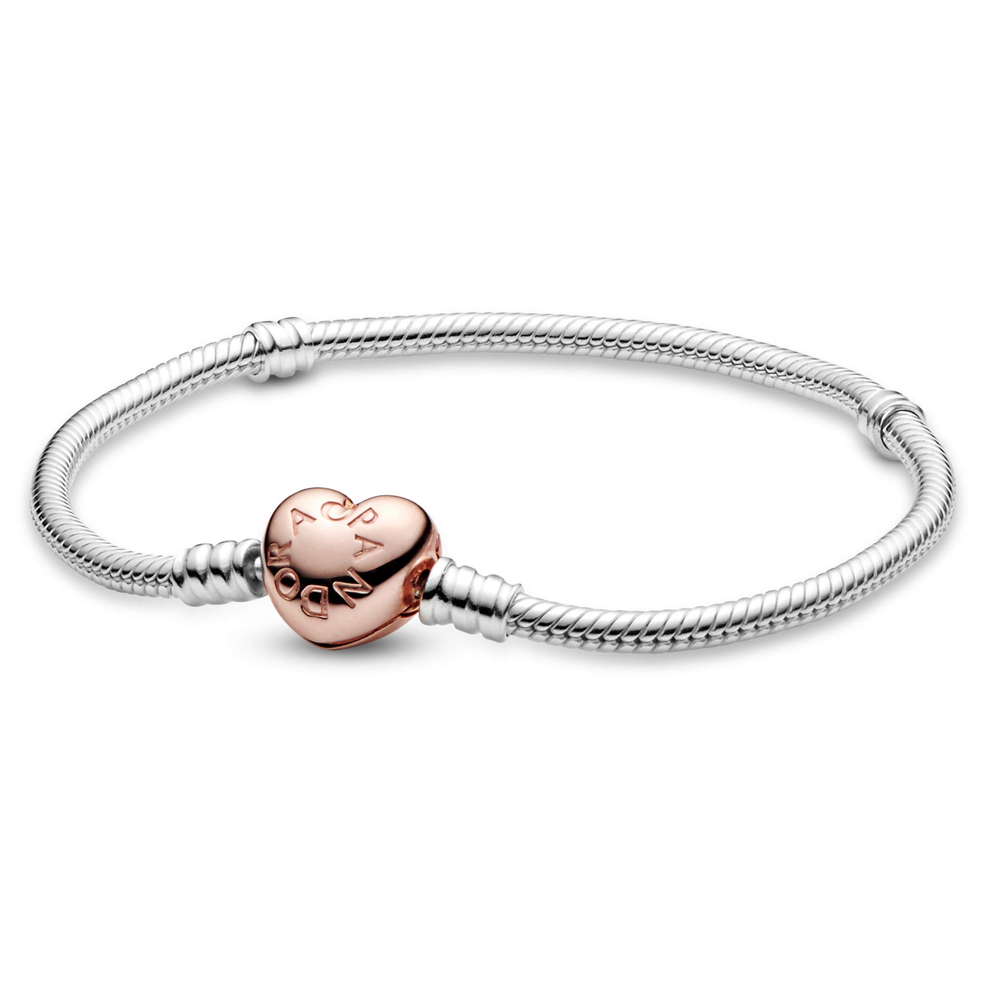 Pandora Jewelry Moments Heart Clasp Snake Chain Bracelet in Pandora Rose - Elegant Gift for Women, Perfect for Valentine's Day & Anniversary Celebrations