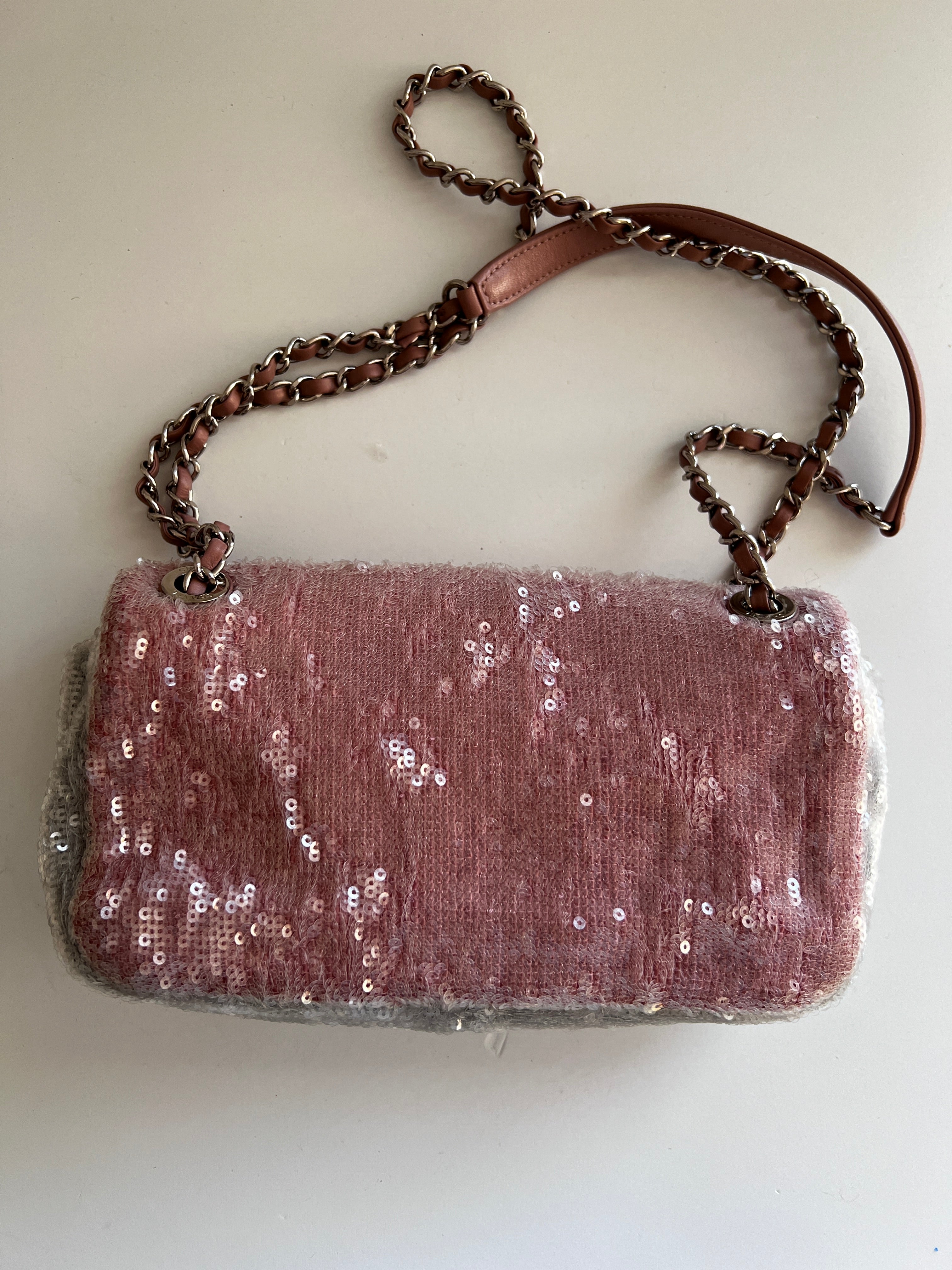 Chanel Small Flap Bag with Waterfall Sequin Design - Elegant Evening Clutch for Parties, Weddings & Special Events