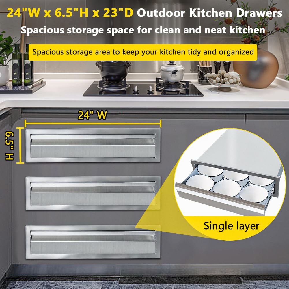 Stainless Steel Outdoor Kitchen Drawer - 24