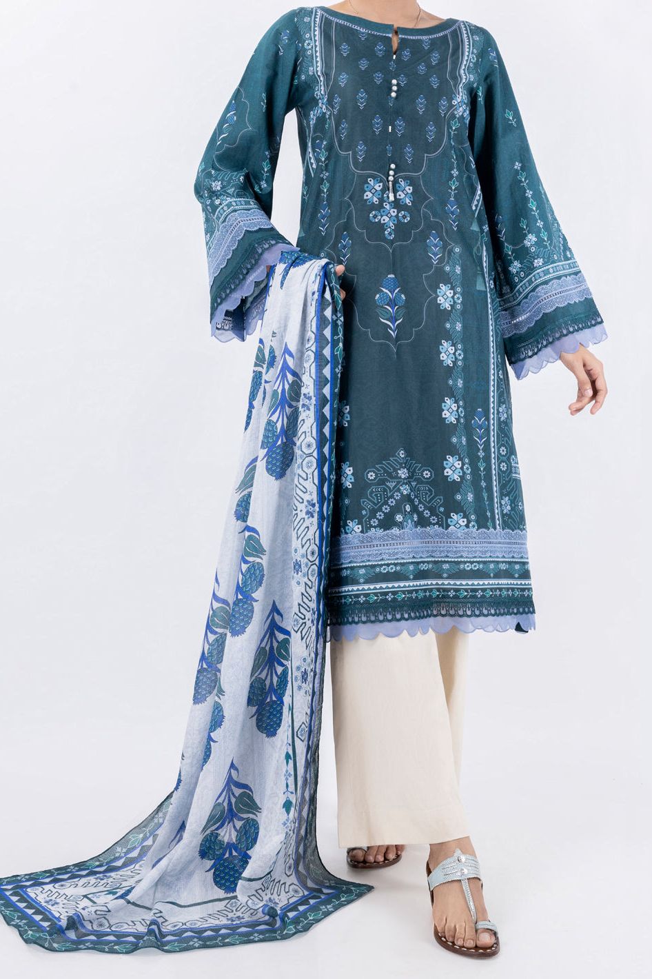 Cambric Teal Unstitched Suit Fabric for Women - Premium Dress Material for Custom Tailoring - Perfect for Formal Wear, Parties & Special Occasions