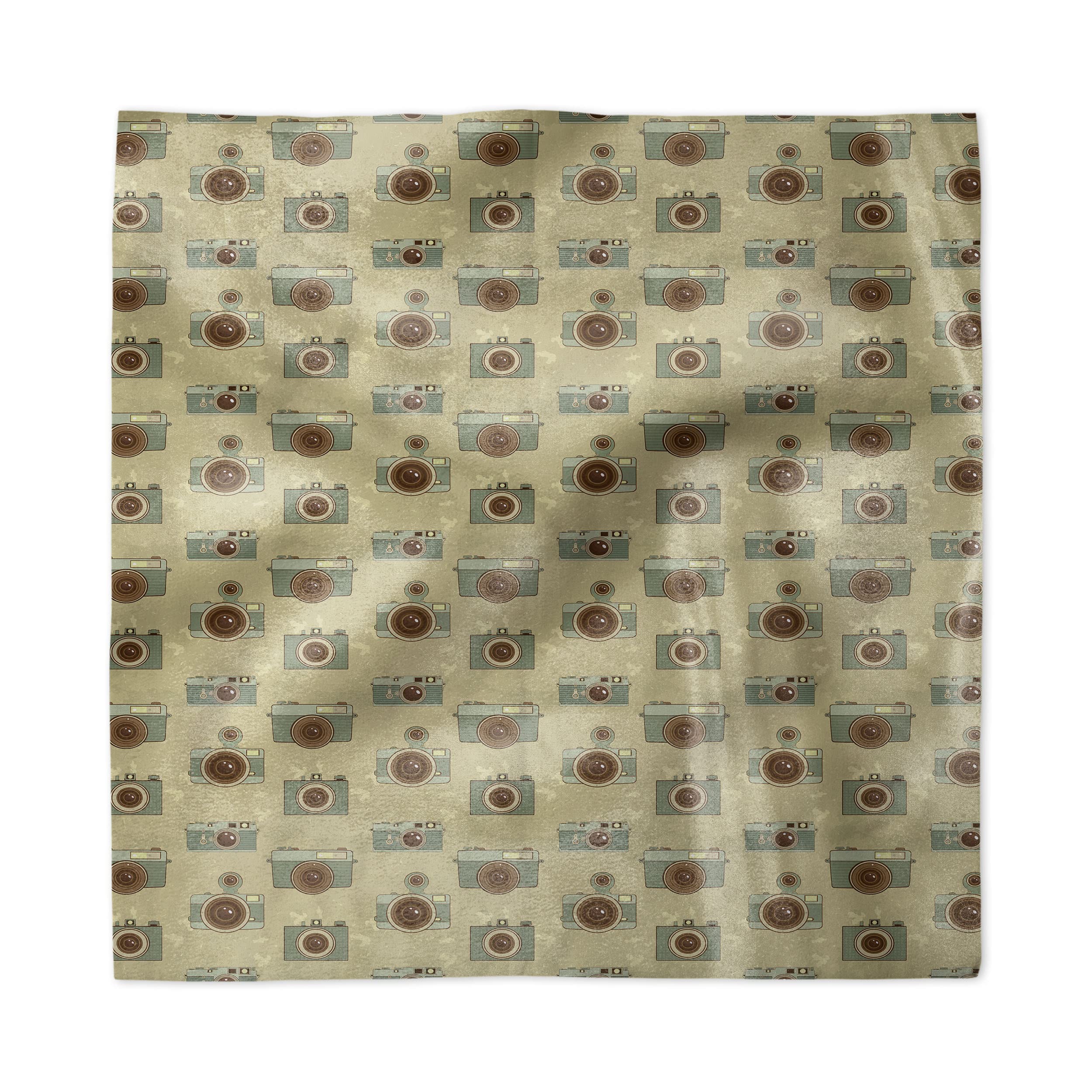 Ambesonne Vintage Camera Printed Satin Napkins Set of 4 - 12x12 Inch Square Decorative Dinner Napkins with Retro Photography Design in Reseda Green & Sand Brown - Perfect for Dinner Parties, Tea Time & Photo Theme Events