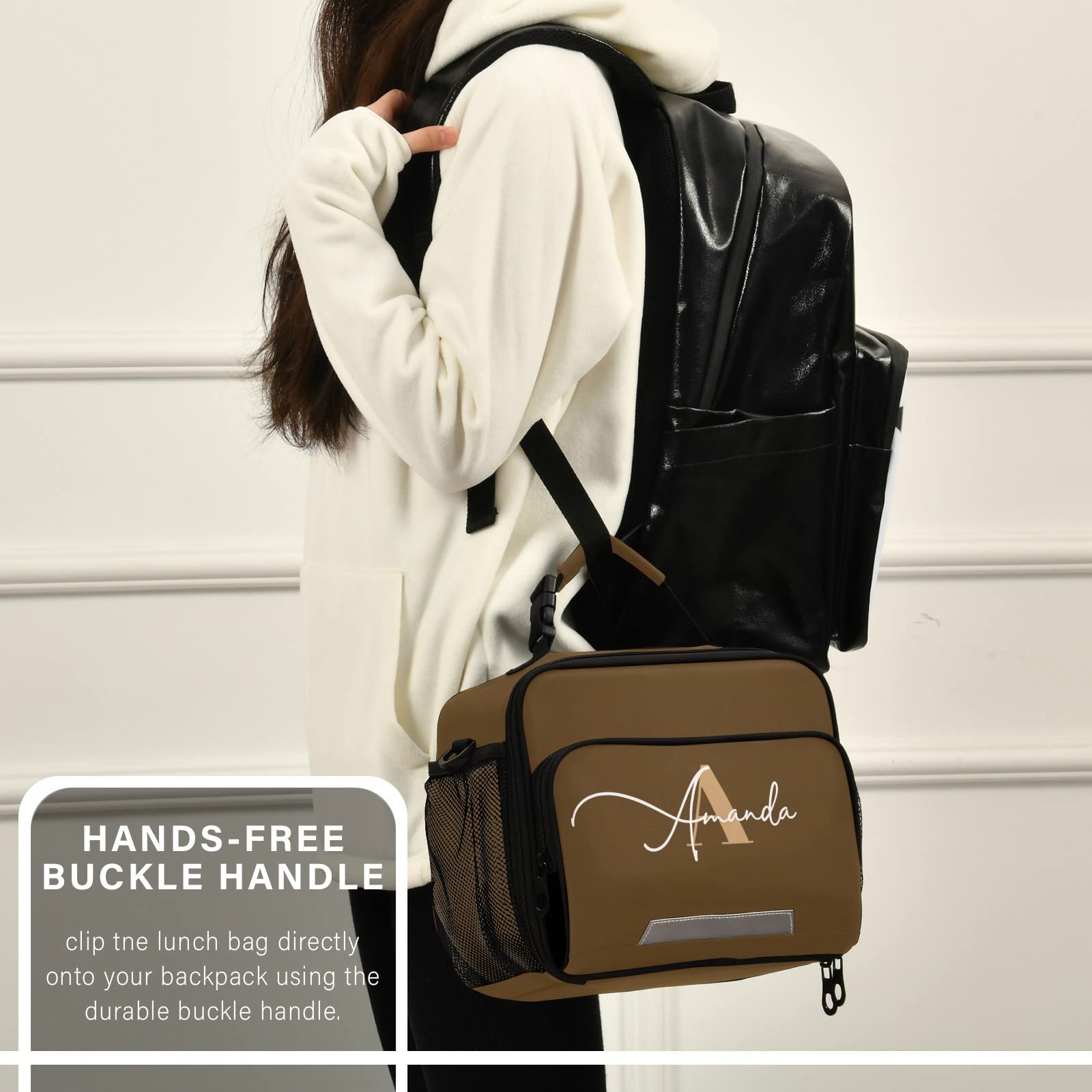 Custom Insulated Brown Lunch Bag with Adjustable Shoulder Strap - Lightweight Thermal Lunch Box for Women, Students - Perfect for Work, School, Picnic & Outdoor Activities