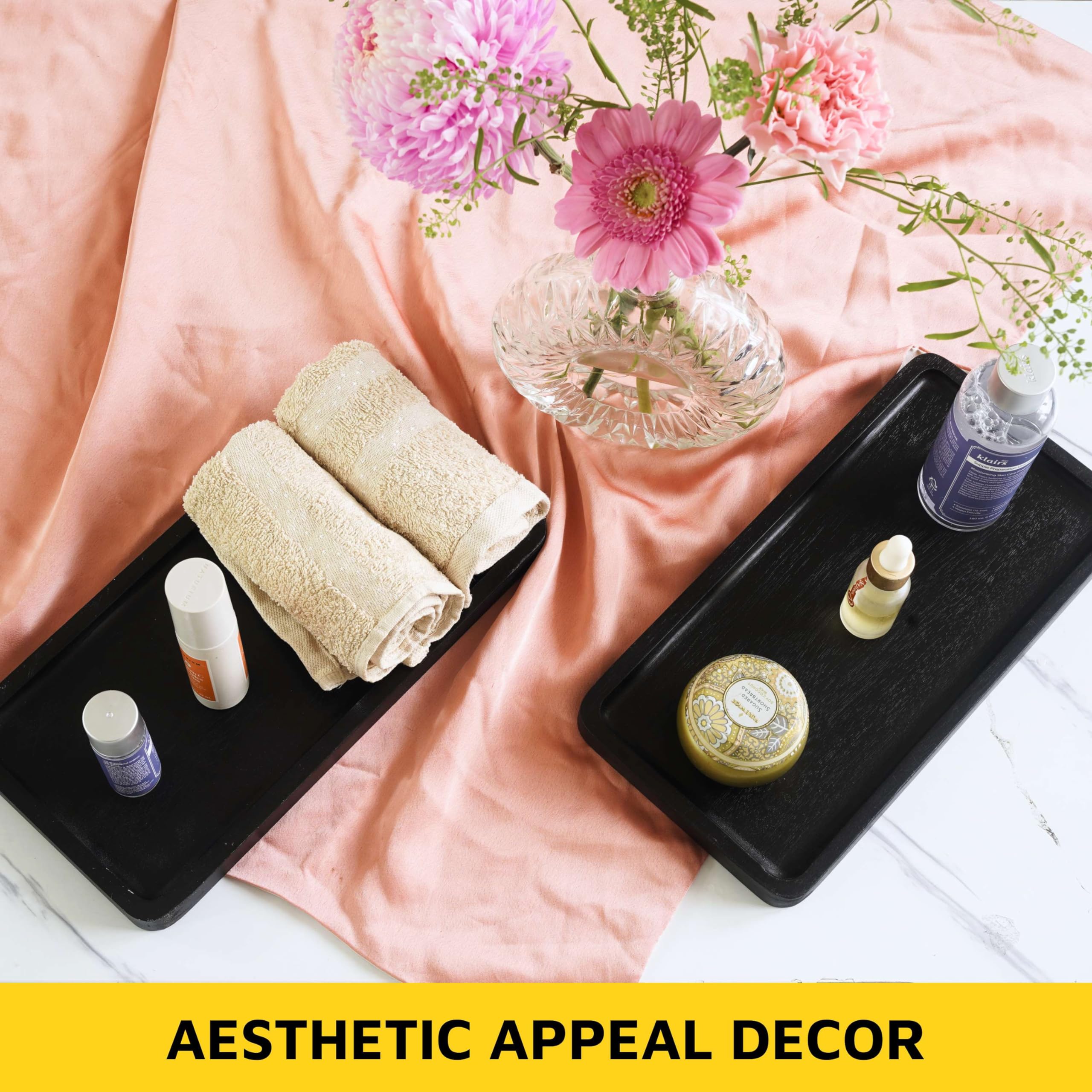 KOLWOVEN Acacia Wood Vanity Tray - 11.8 x 5.9 Inches Bathroom Organizer for Cosmetics, Jewelry, Perfume, Candles & Keys - Elegant Black Wooden Tray for Countertop, Toilet Tank, Kitchen & Bedroom Decor - Perfect for Home Organization & Gift Giving