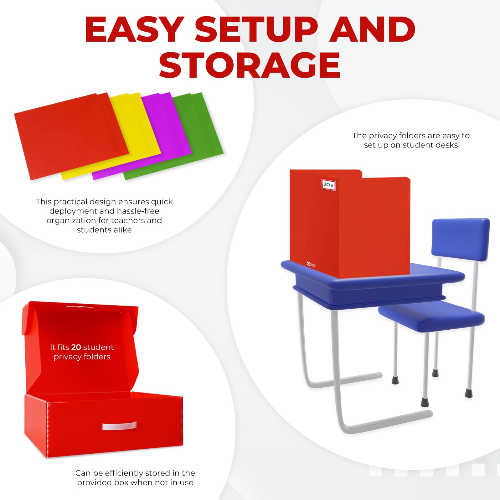 20 Plastic Privacy Folders for Students - Waterproof Desk Dividers for Classroom & Testing