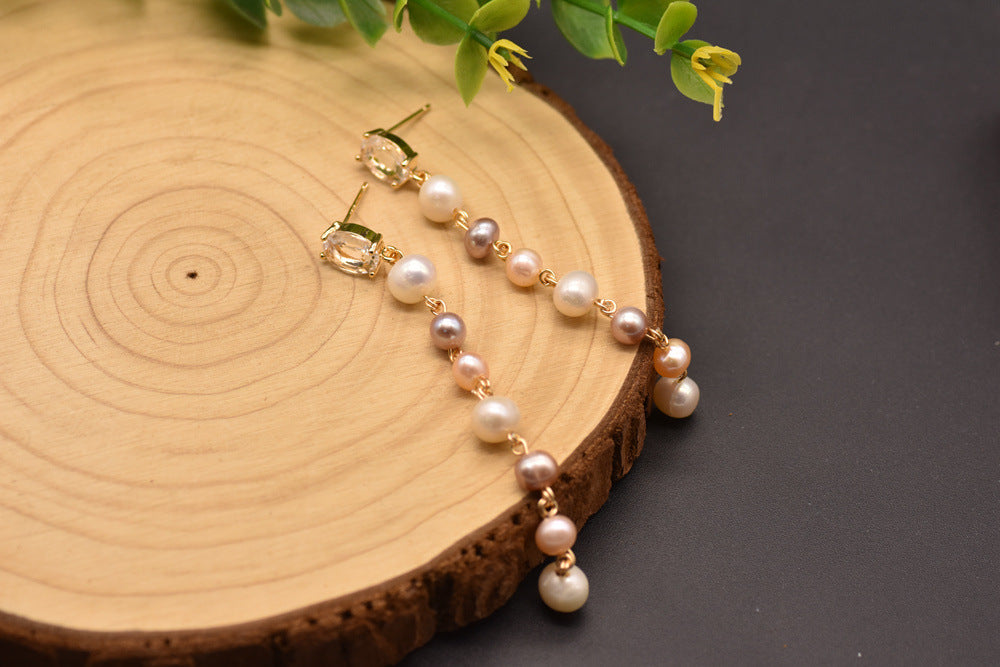 GLSEEVO Minimalist Water Pearl Drop Earrings for Women - Elegant Long Dangle Earrings for Birthday, Party & Everyday Wear - Original Jewelry Design GE0839