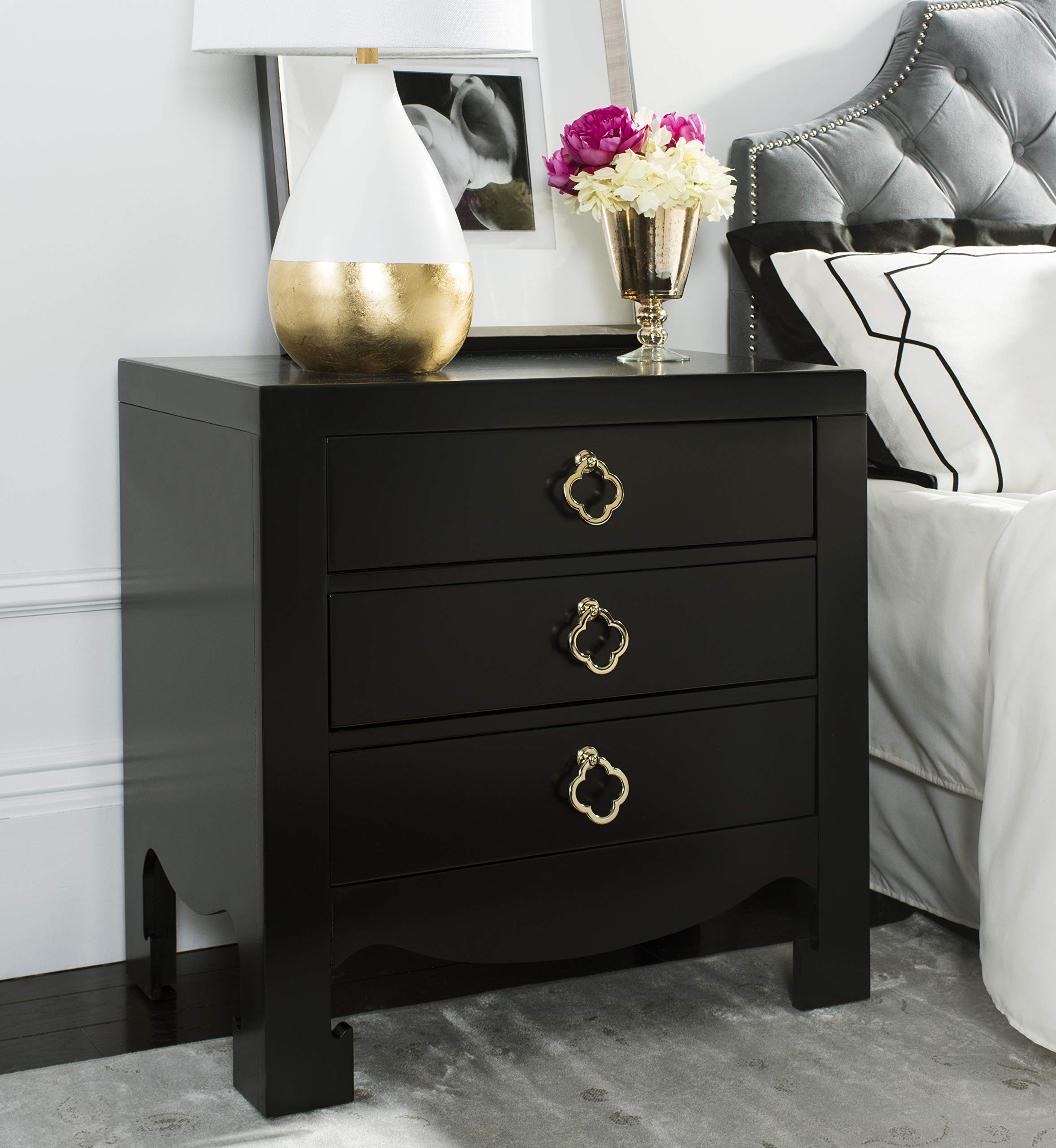 SAFAVIEH Nero 3-Drawer Nightstand - Modern Black Bedside Table for Bedroom, Living Room & Office - Compact Storage Cabinet with Smooth Gliding Drawers