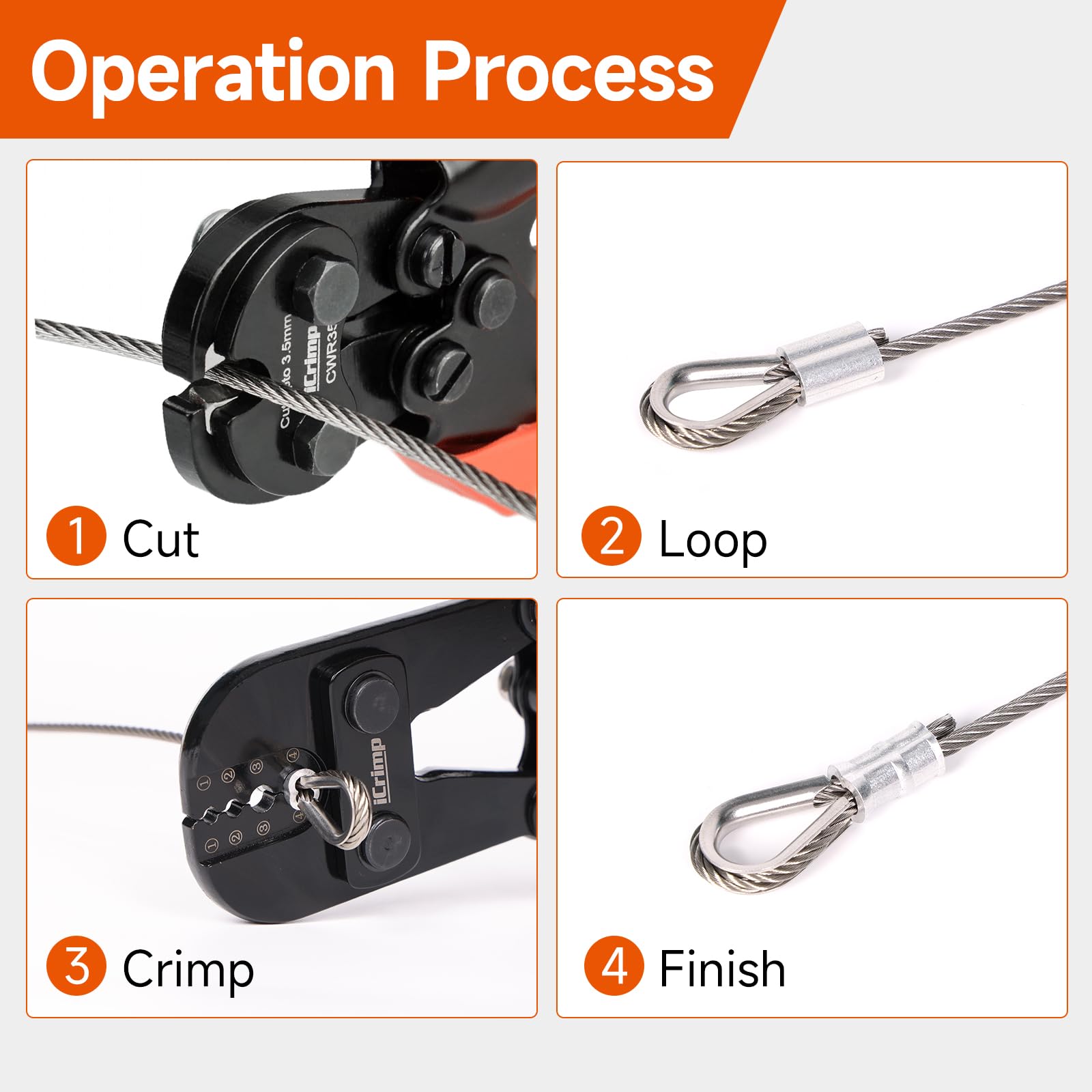 iCrimp Wire Rope Crimping Tool Kit with 375pcs Sleeves & Cutter - IWS-1608M & CWR-35 Set for Fishing, Marine, DIY Projects | Heavy Duty Crimper for Cable, Rope & Rigging