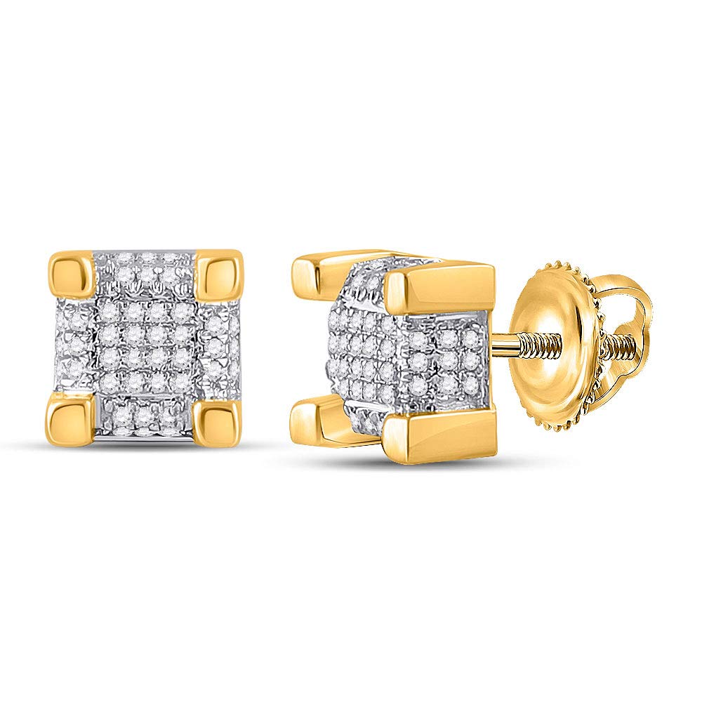 10kt Yellow Gold Men's Round Diamond 3D Cube Stud Earrings - 1/4 Cttw Square Design for Gifts & Special Occasions