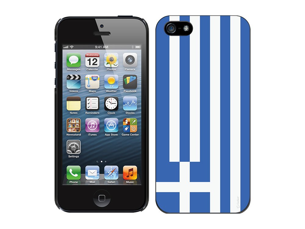 Cellet Proguard Protective Case with Greece Flag Design for Apple iPhone 5 - Black | Durable Slim Cover for Everyday Use, Travel & Showcasing National Pride