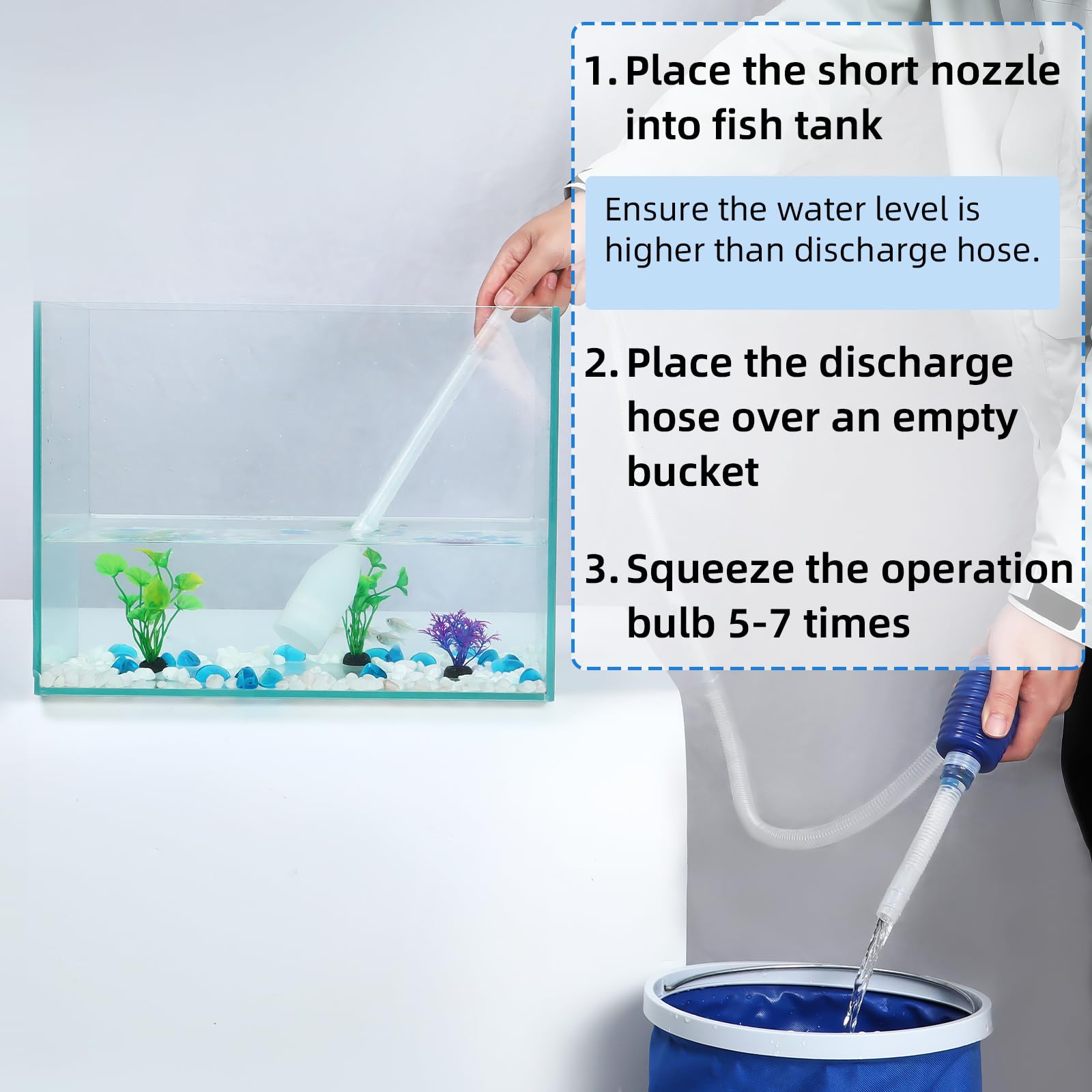AQUANEAT Aquarium Vacuum Siphon - Fish Tank Gravel Cleaner & Water Changer with Hand Pump for Freshwater & Saltwater Tanks - Perfect for Routine Maintenance and Water Changes